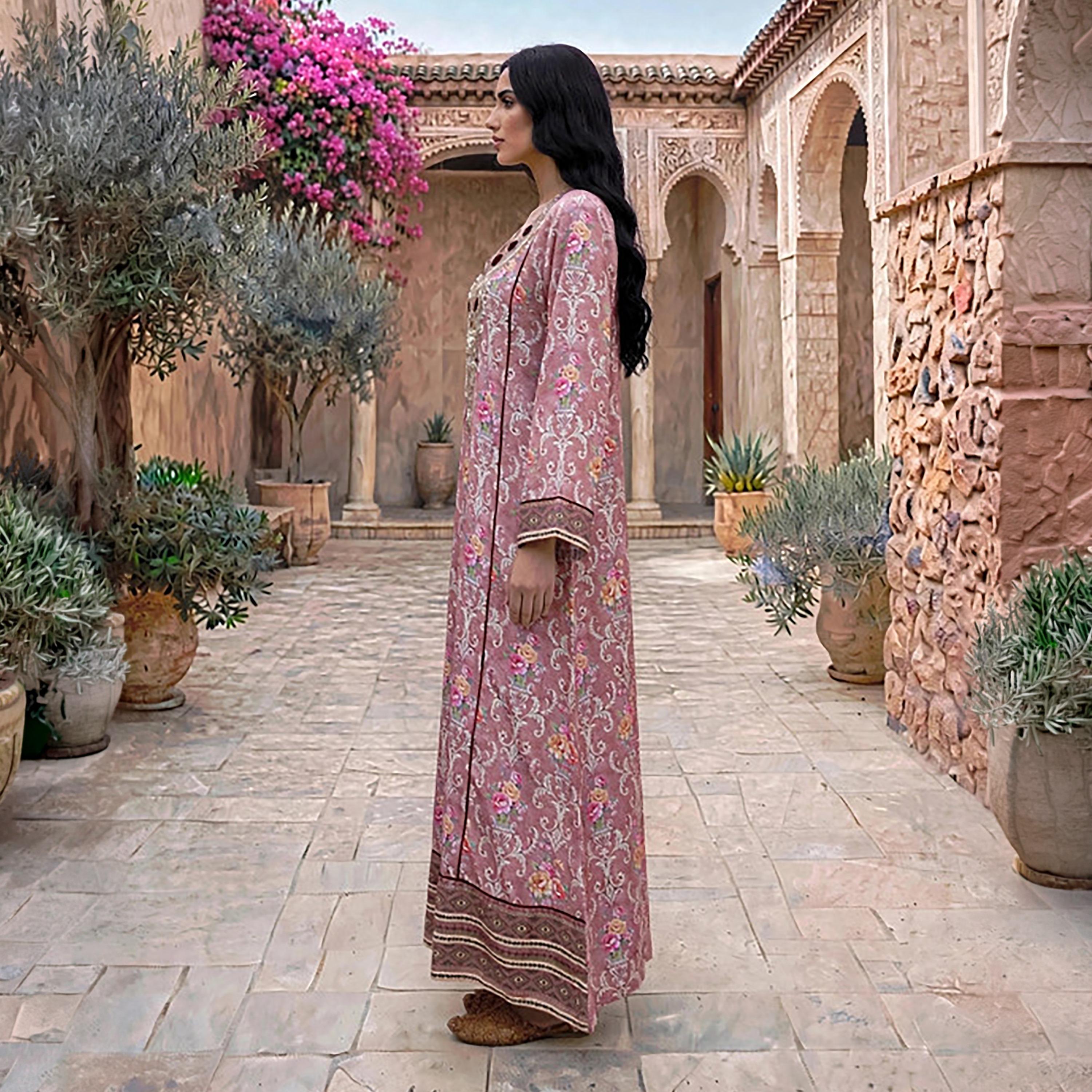 IKKXA Beaded Yoke Floral Vine Print Women's Jalabiya-women-arabicclothing-jalabiyas-image-12