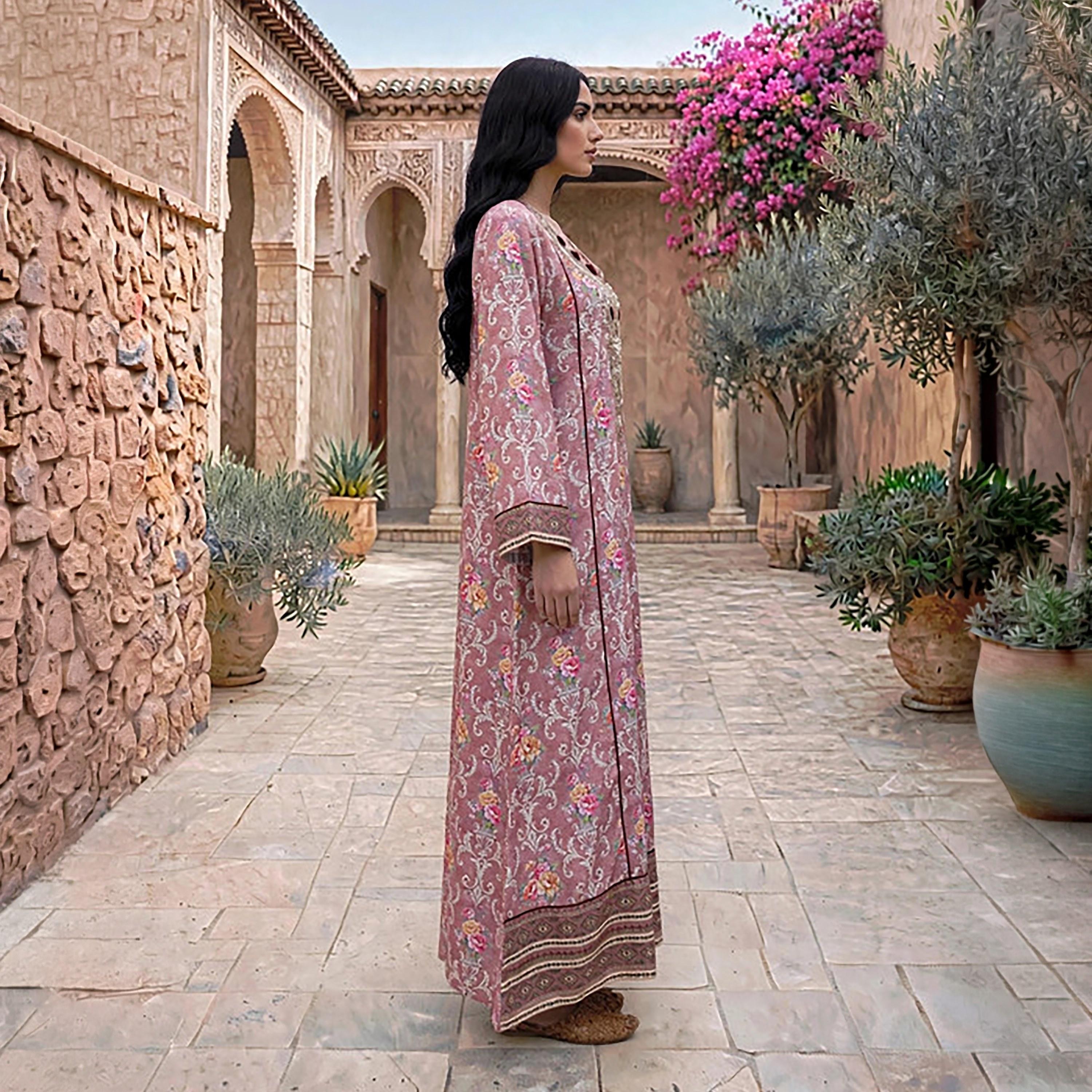 IKKXA Beaded Yoke Floral Vine Print Women's Jalabiya-women-arabicclothing-jalabiyas-image-13