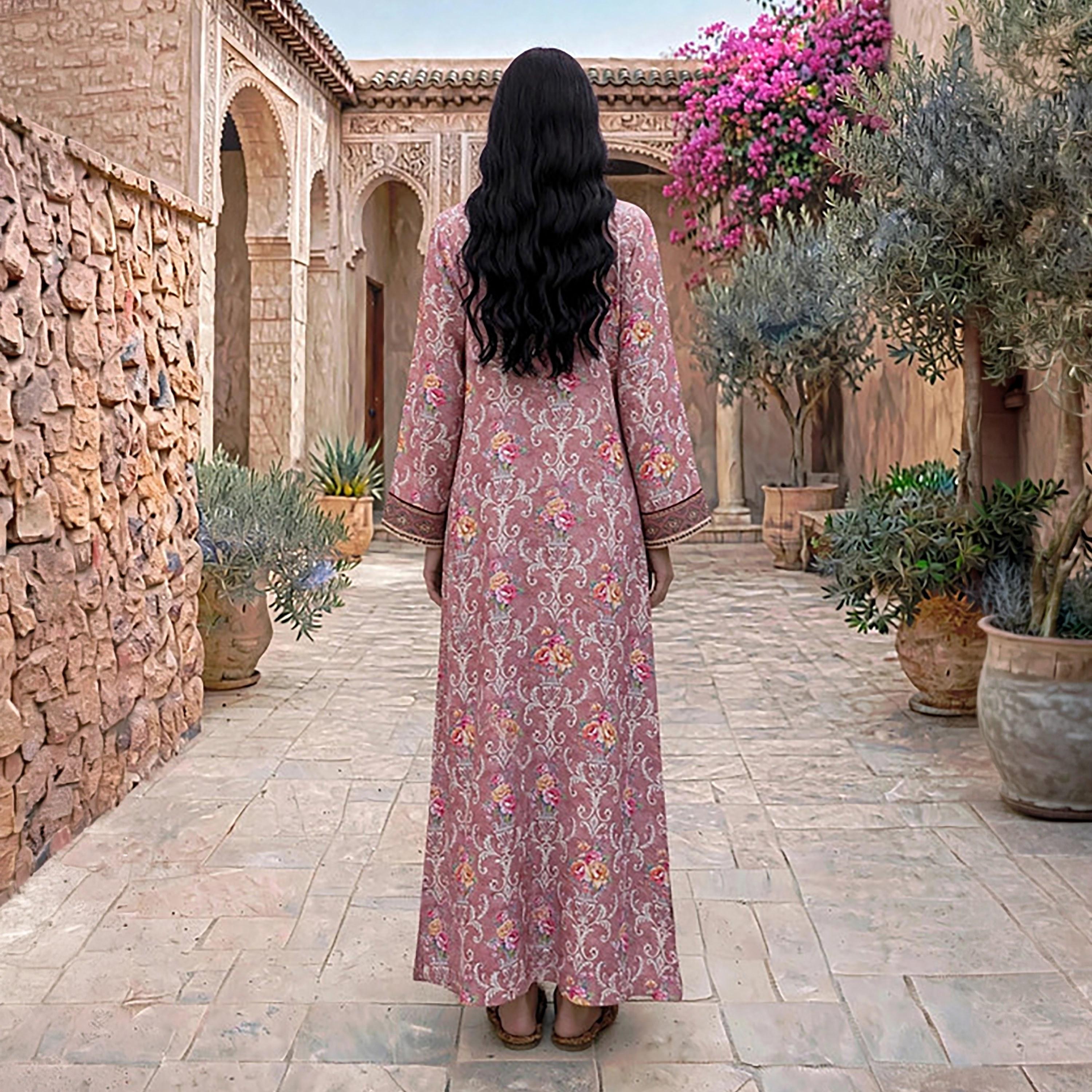 IKKXA Beaded Yoke Floral Vine Print Women's Jalabiya-women-arabicclothing-jalabiyas-image-14