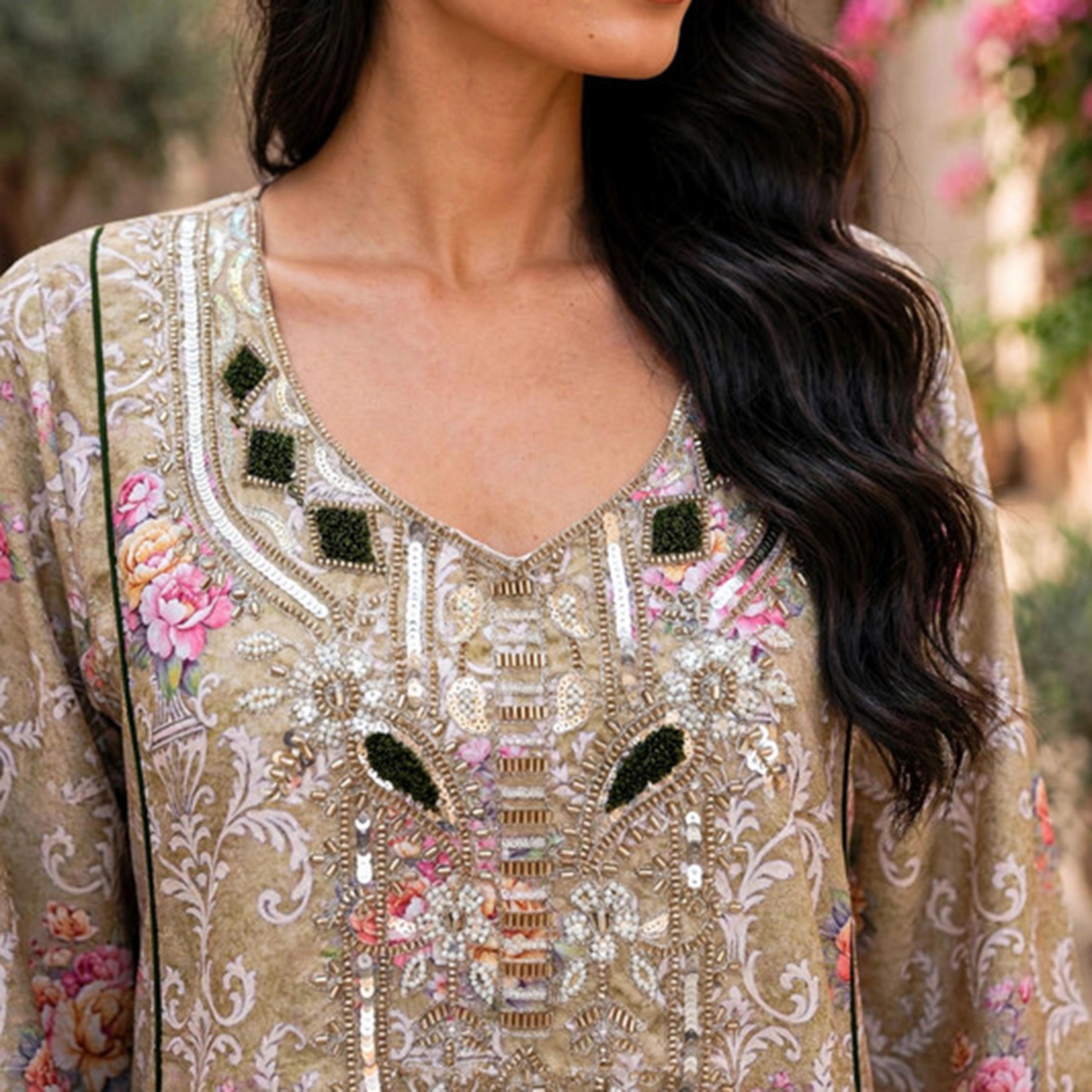 IKKXA Beaded Yoke Floral Vine Print Women's Jalabiya-women-arabicclothing-jalabiyas-image-6