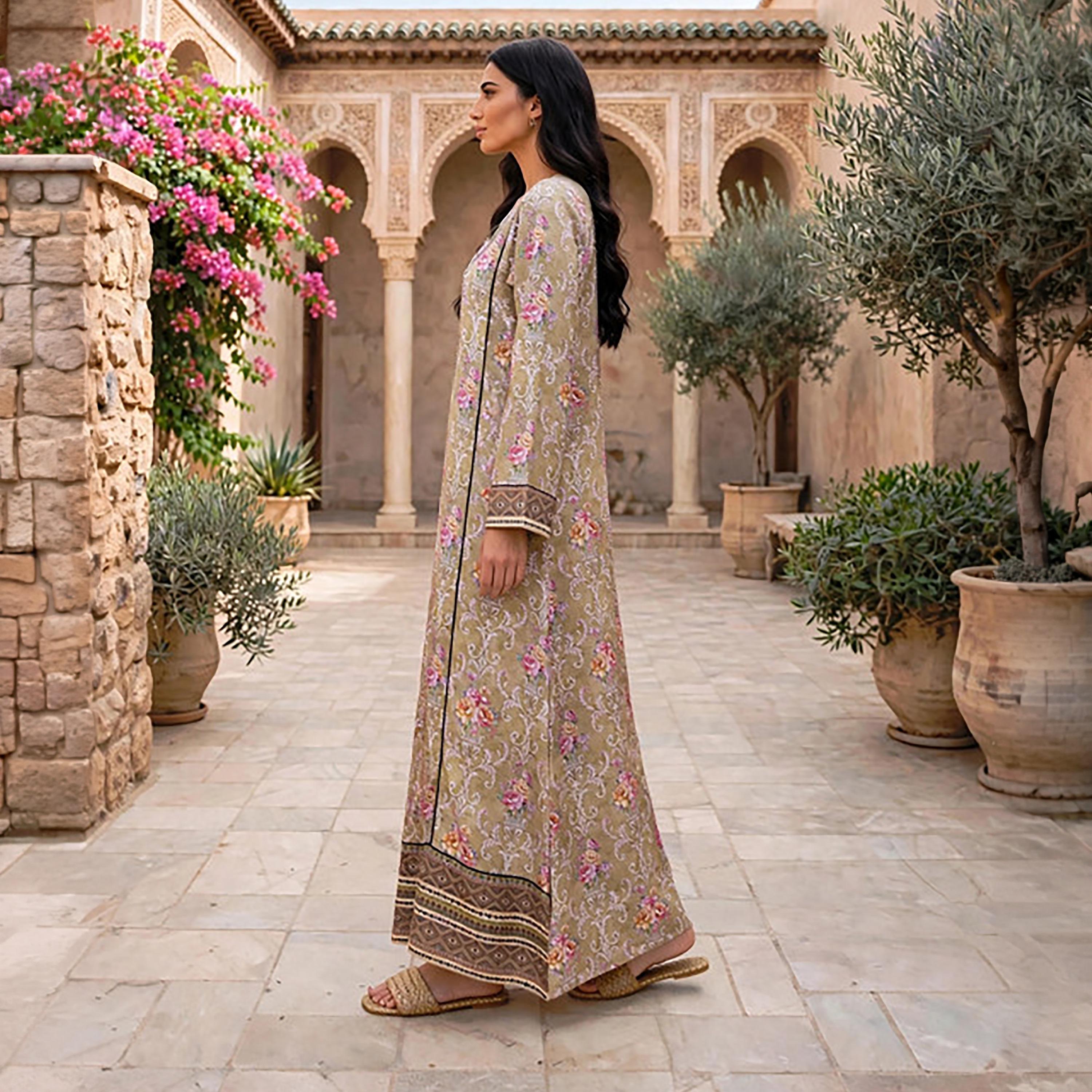 IKKXA Beaded Yoke Floral Vine Print Women's Jalabiya-women-arabicclothing-jalabiyas-image-7