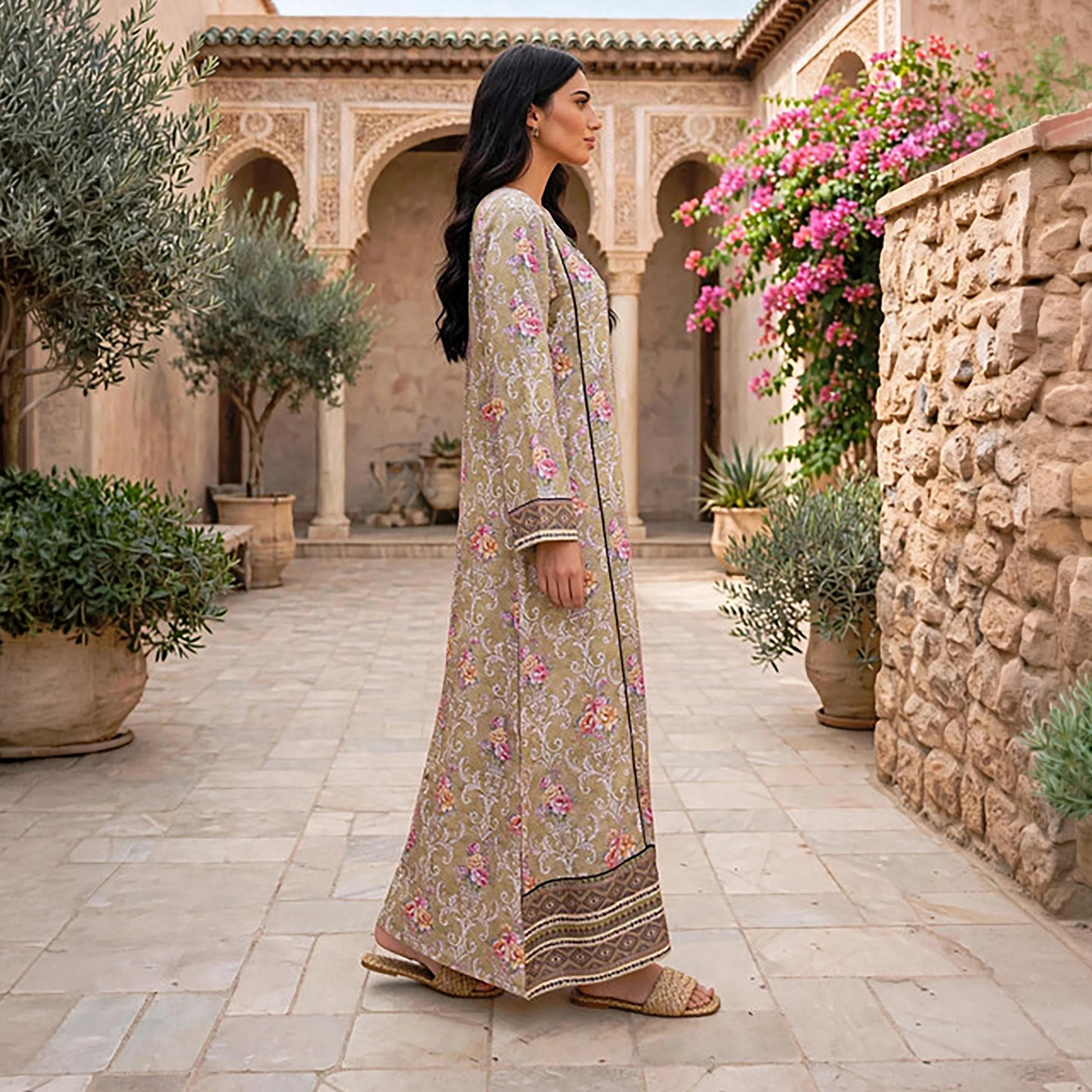 IKKXA Beaded Yoke Floral Vine Print Women's Jalabiya-women-arabicclothing-jalabiyas-image-8