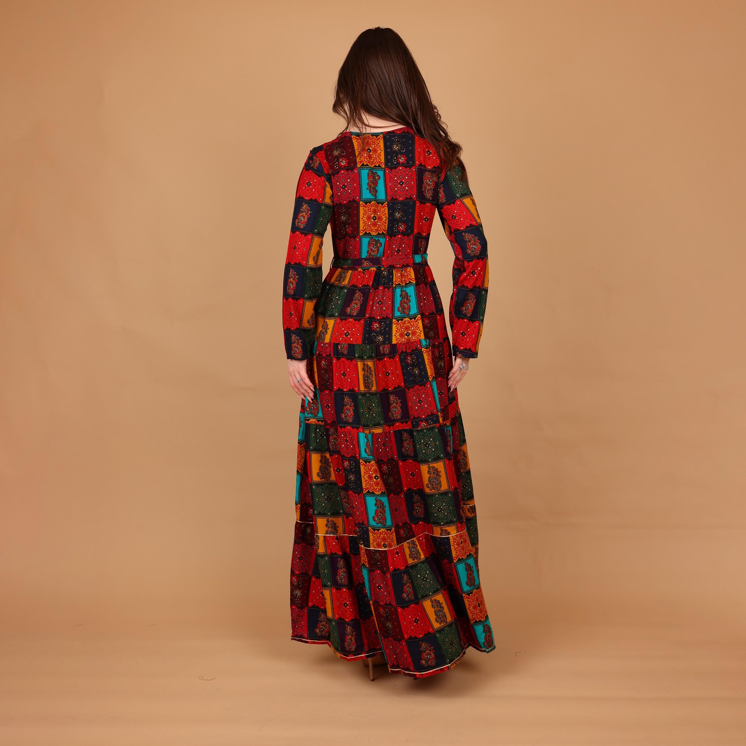 IKKXA Red Geometric Print & Beaded Women's Fit and Flared Jalabiya-women-arabicclothing-jalabiyas-image-5