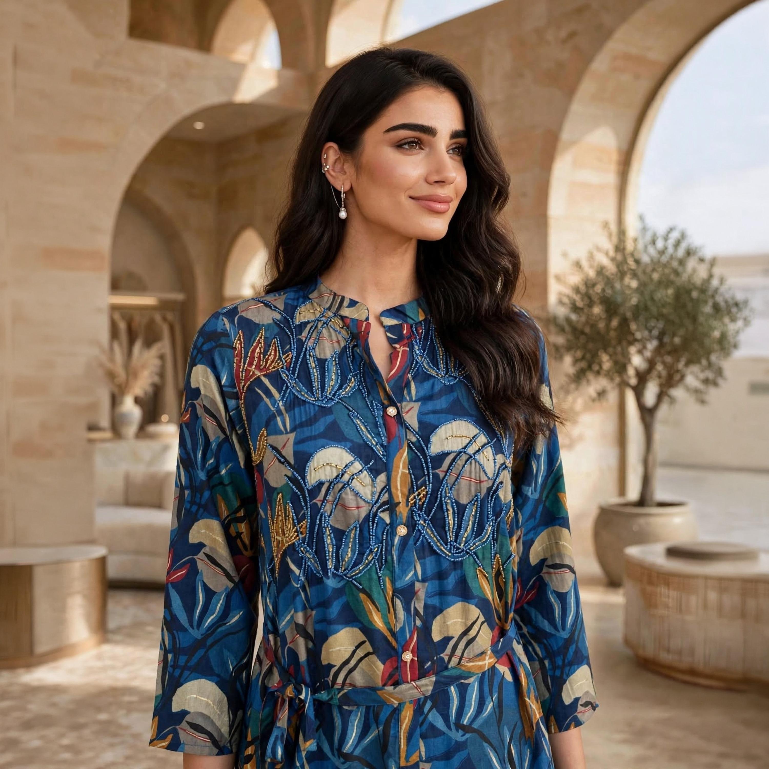 جلابية حريمي بطبقات بياقة ماندرين ومزينة بالخرز من إيكسا-women-arabicclothing-jalabiyas-image-7
