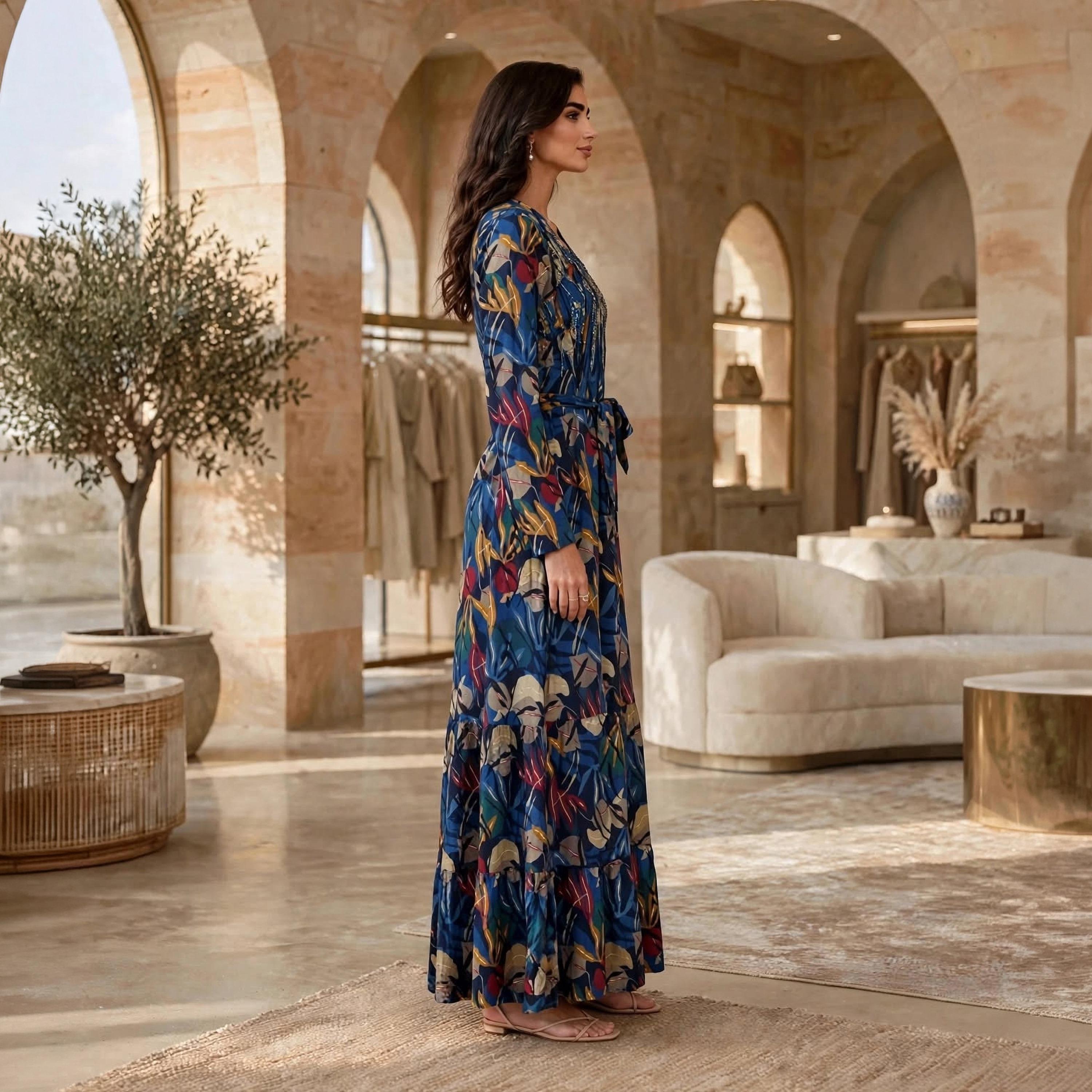 جلابية حريمي بطبقات بياقة ماندرين ومزينة بالخرز من إيكسا-women-arabicclothing-jalabiyas-image-9