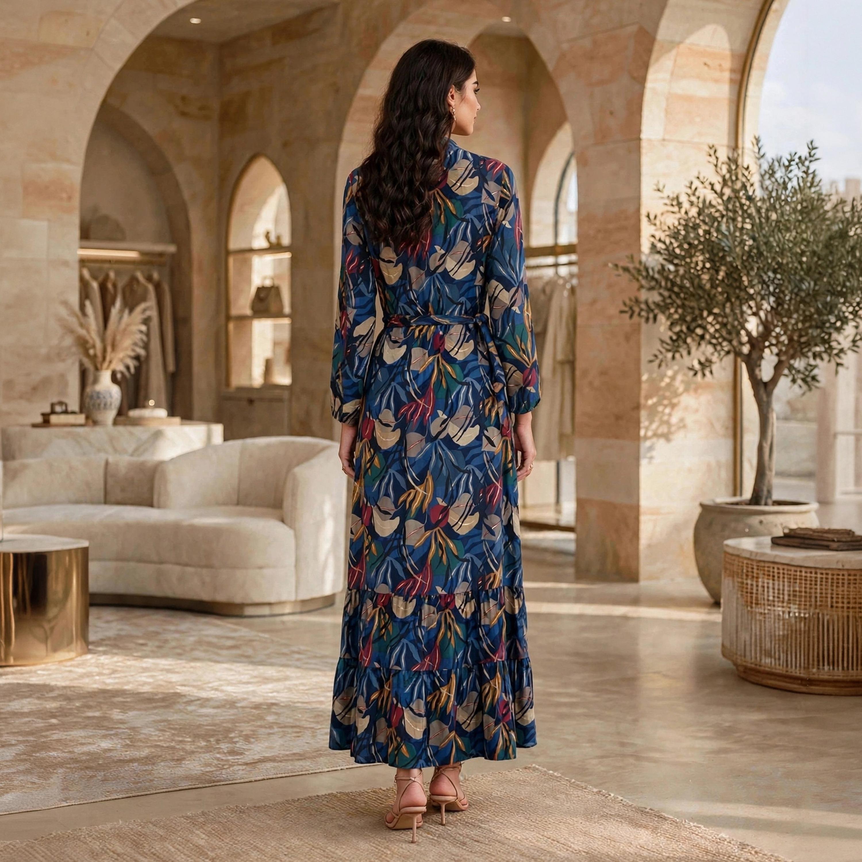 جلابية حريمي بطبقات بياقة ماندرين ومزينة بالخرز من إيكسا-women-arabicclothing-jalabiyas-image-10