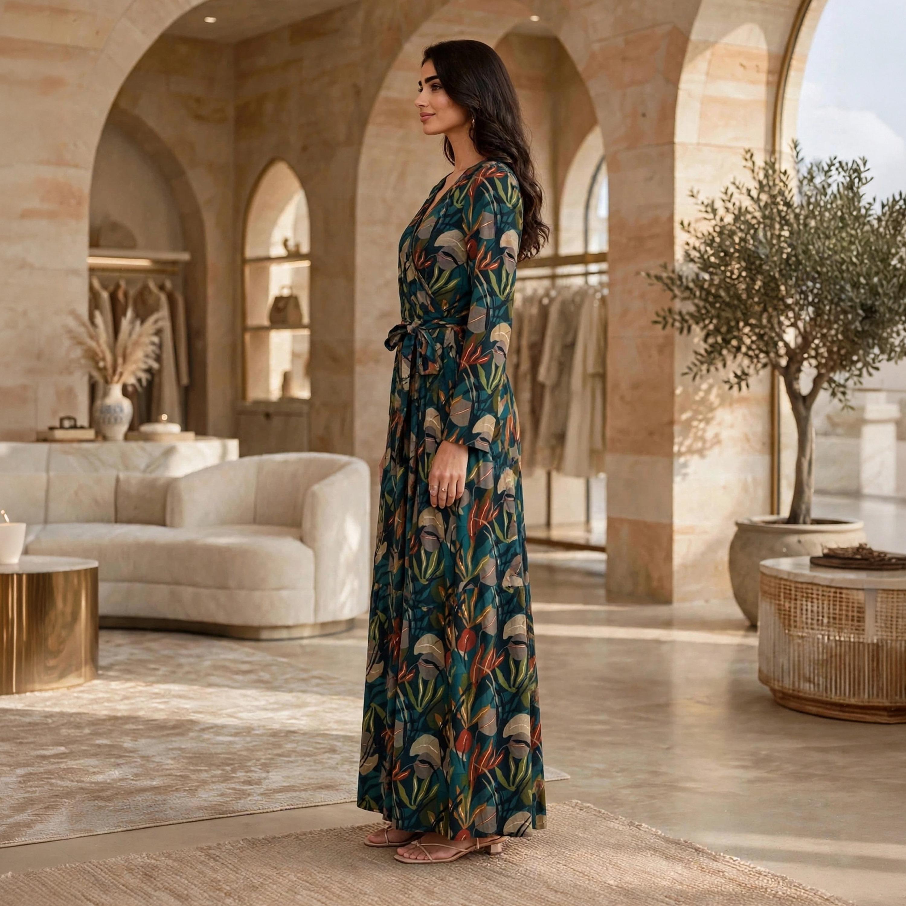 جلابية حريمي بطبقات بياقة ماندرين ومزينة بالخرز من إيكسا-women-arabicclothing-jalabiyas-image-13