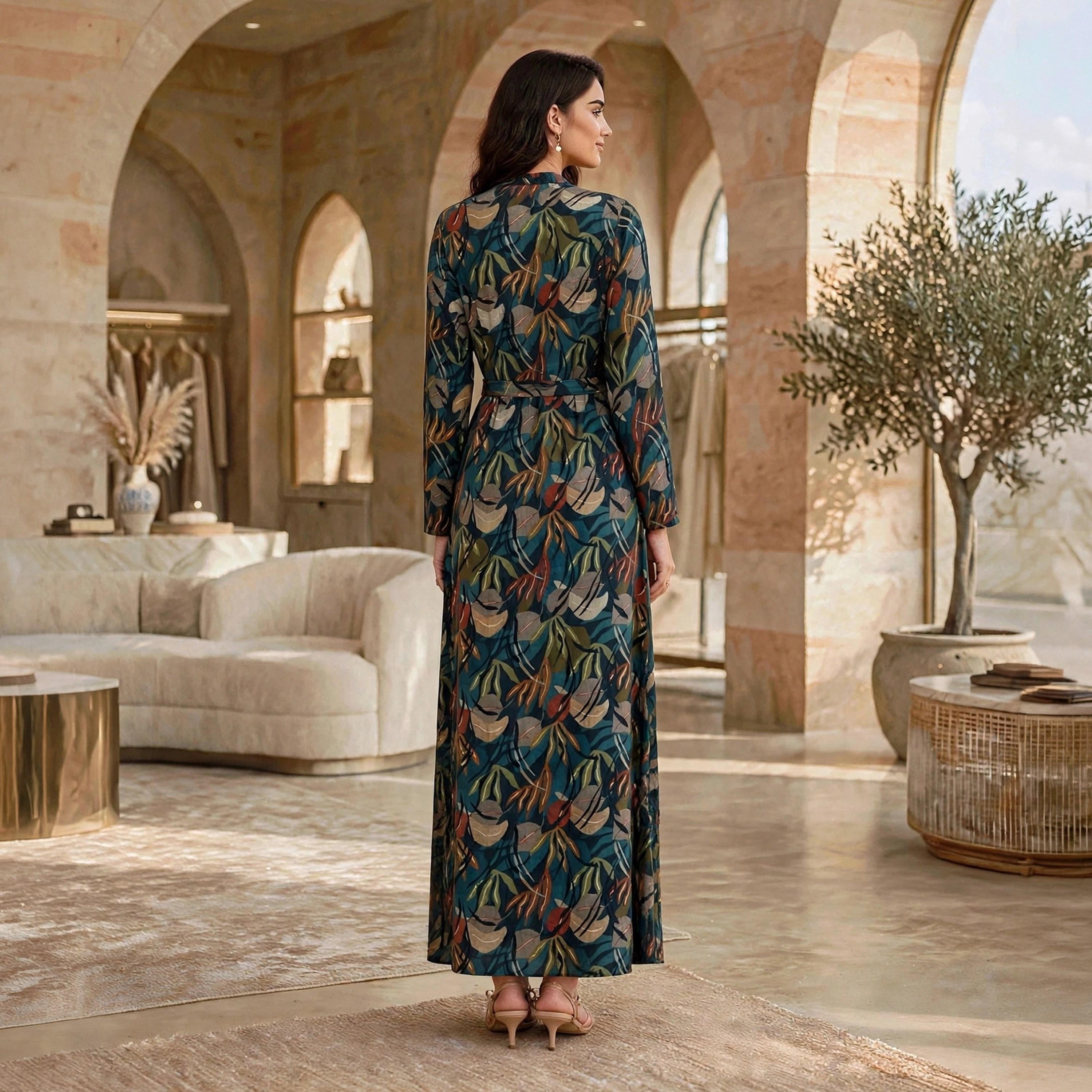 جلابية حريمي بطبقات بياقة ماندرين ومزينة بالخرز من إيكسا-women-arabicclothing-jalabiyas-image-15