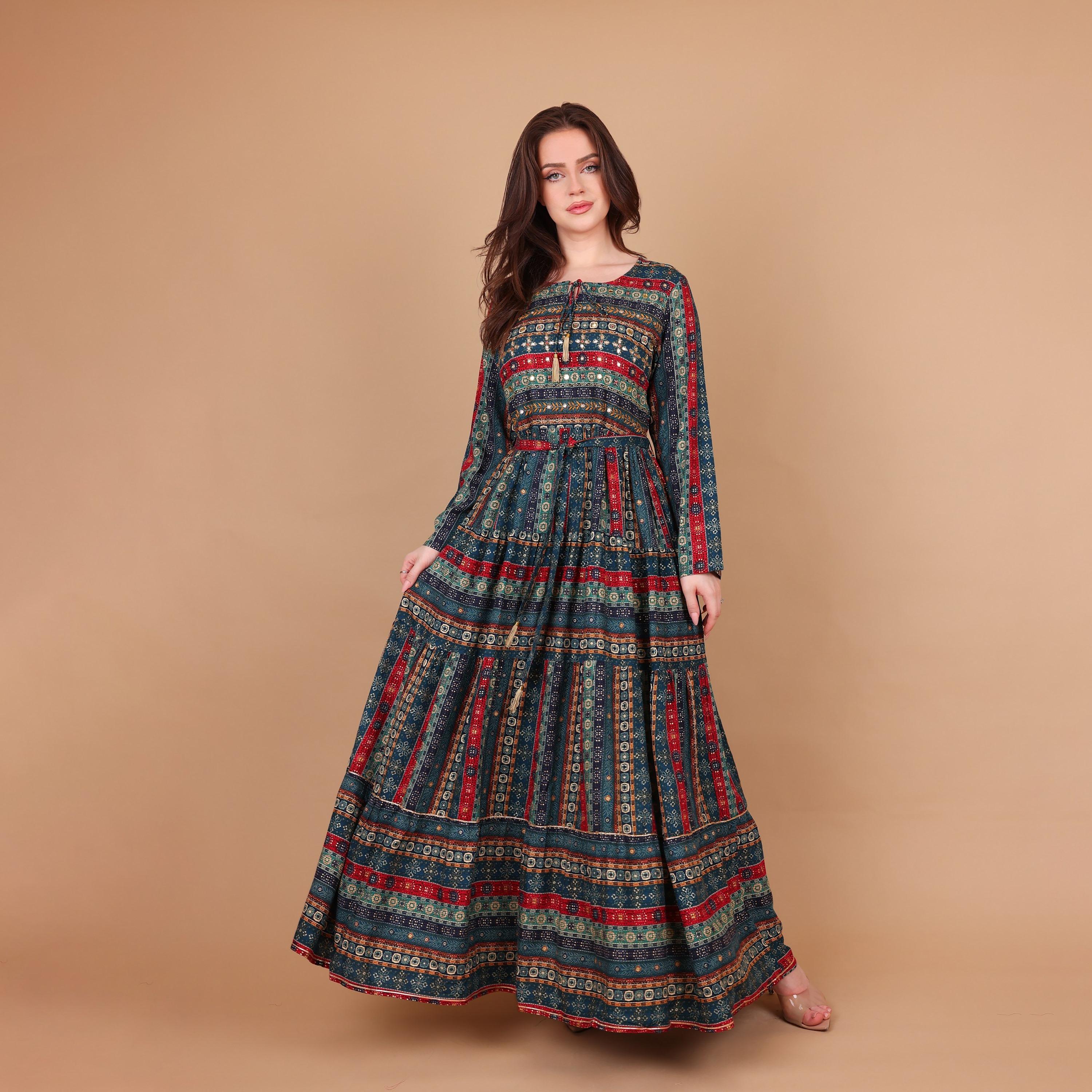 IKKXA Ethnic Print Women's Fit and Flared Jalabiya-women-arabicclothing-jalabiyas-image-2