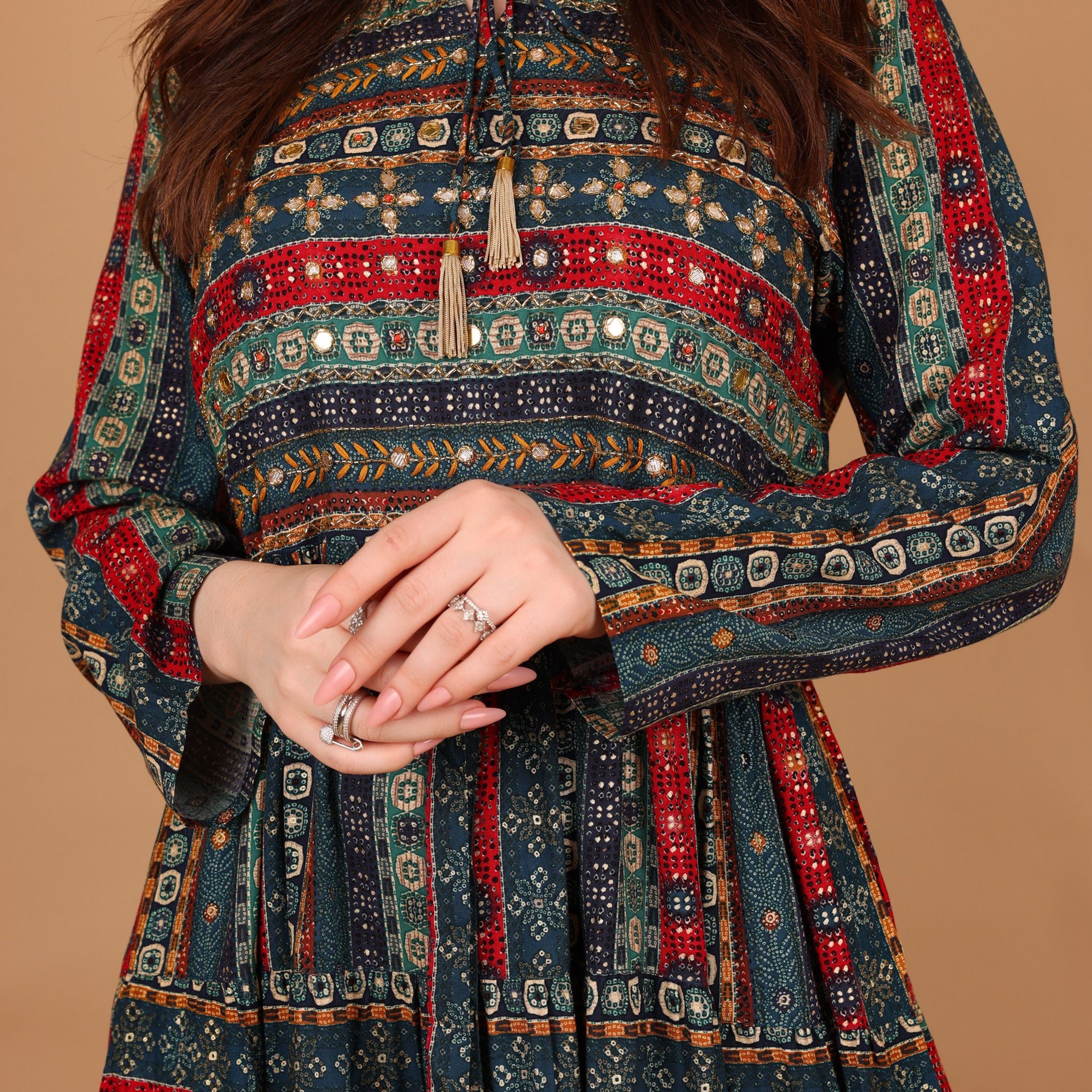 IKKXA Ethnic Print Women's Fit and Flared Jalabiya-women-arabicclothing-jalabiyas-image-3