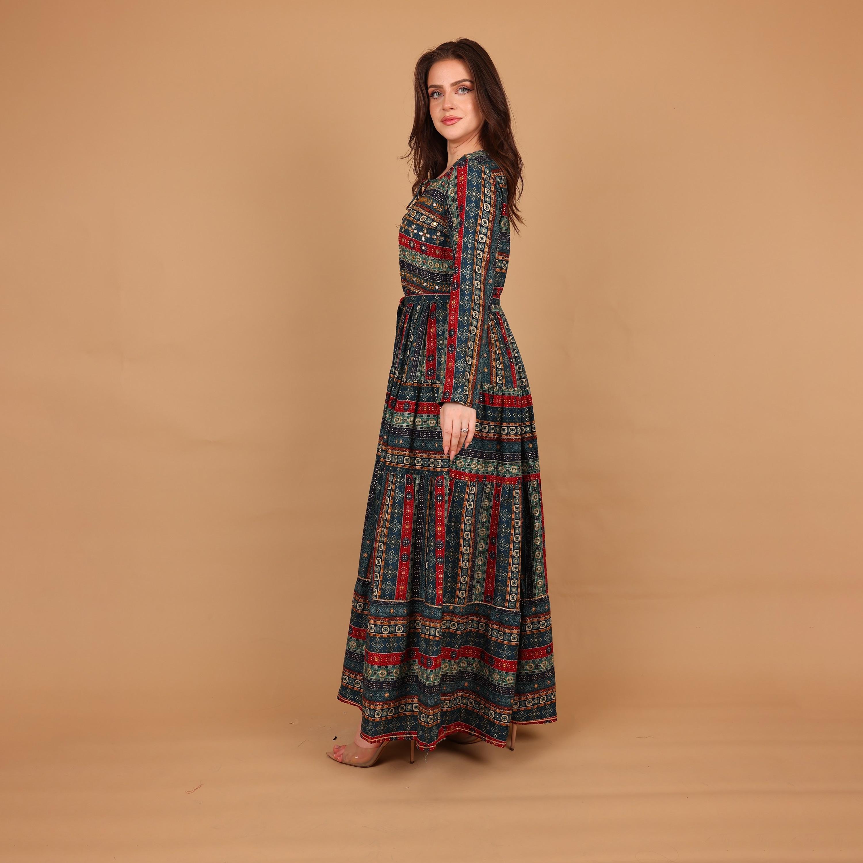 IKKXA Ethnic Print Women's Fit and Flared Jalabiya-women-arabicclothing-jalabiyas-image-4