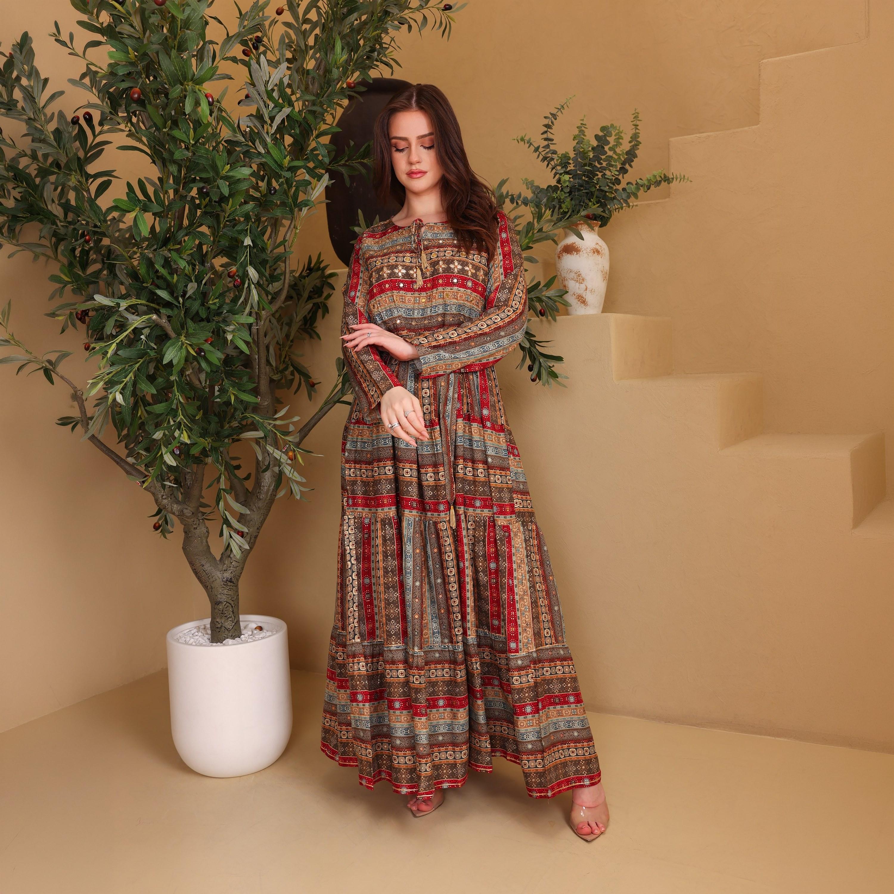 IKKXA Ethnic Print Women's Fit and Flared Jalabiya-women-arabicclothing-jalabiyas-image-1