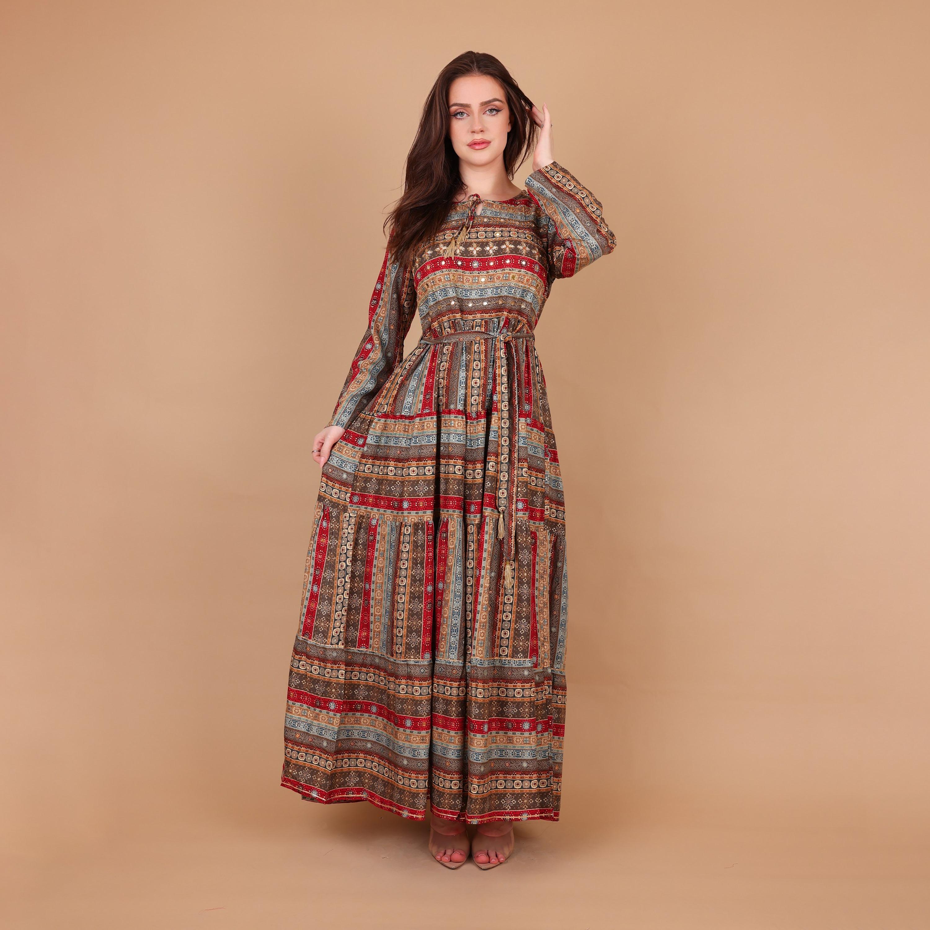 IKKXA Ethnic Print Women's Fit and Flared Jalabiya-women-arabicclothing-jalabiyas-image-2