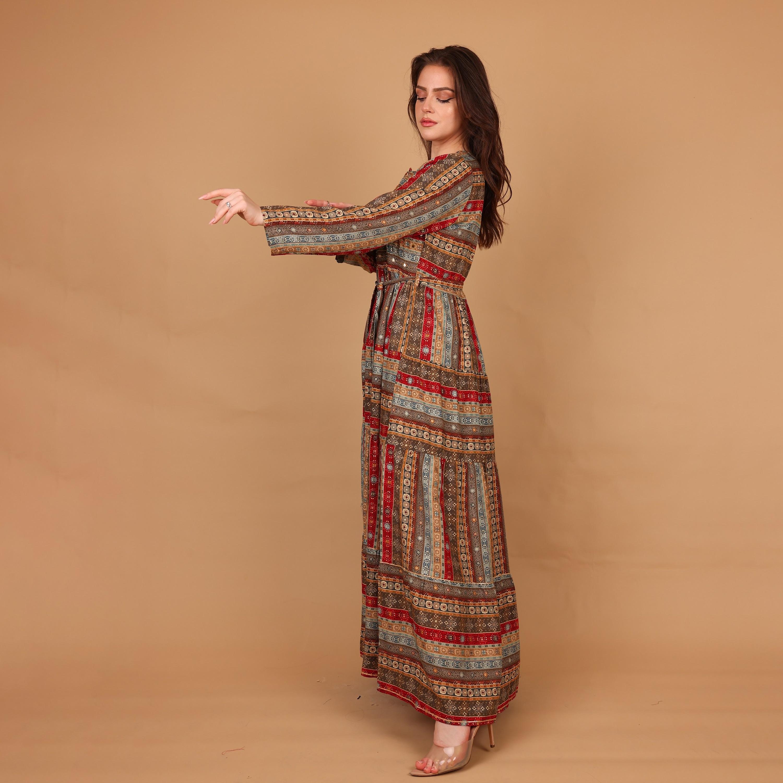 IKKXA Ethnic Print Women's Fit and Flared Jalabiya-women-arabicclothing-jalabiyas-image-4