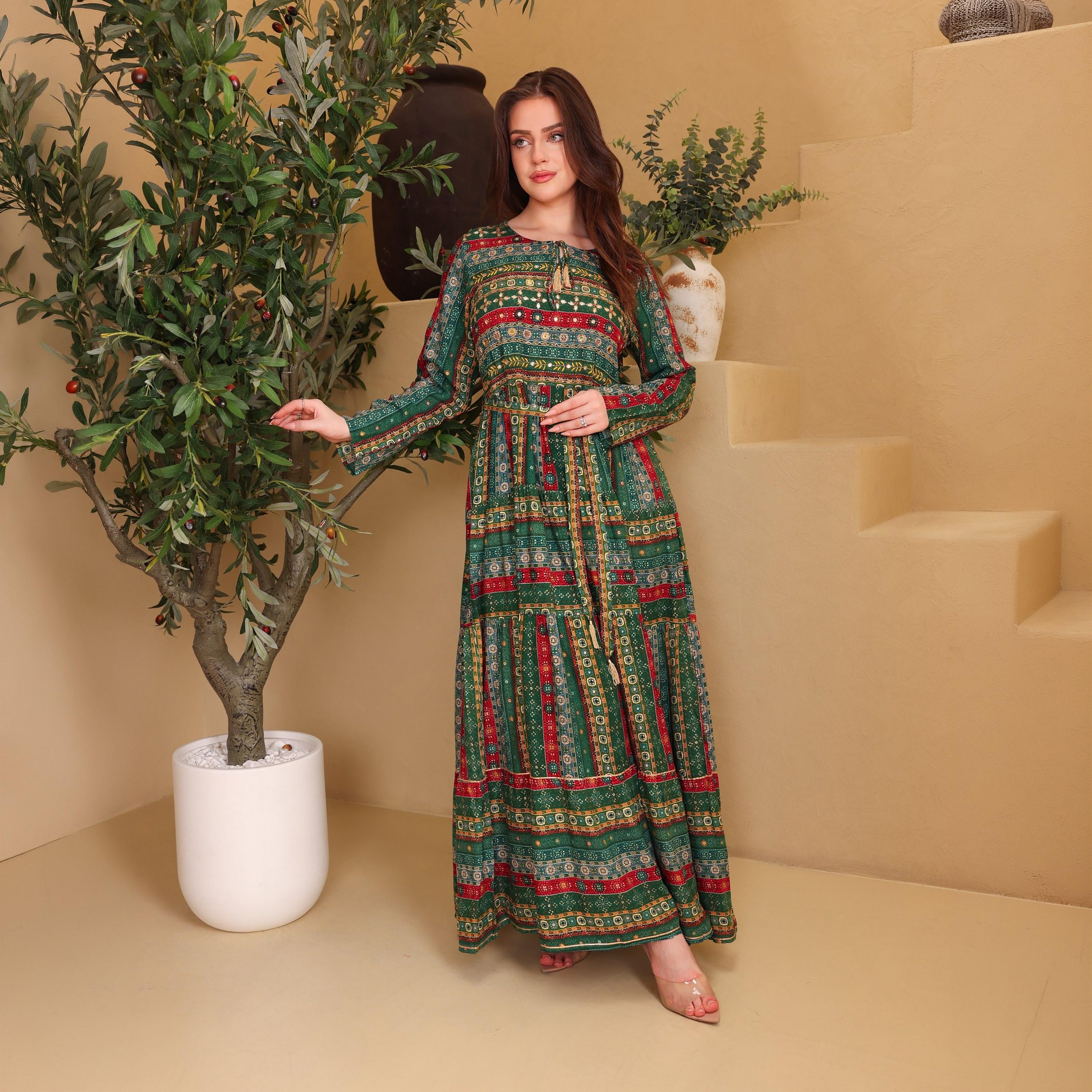 IKKXA Ethnic Print Women's Fit and Flared Jalabiya-women-arabicclothing-jalabiyas-image-1