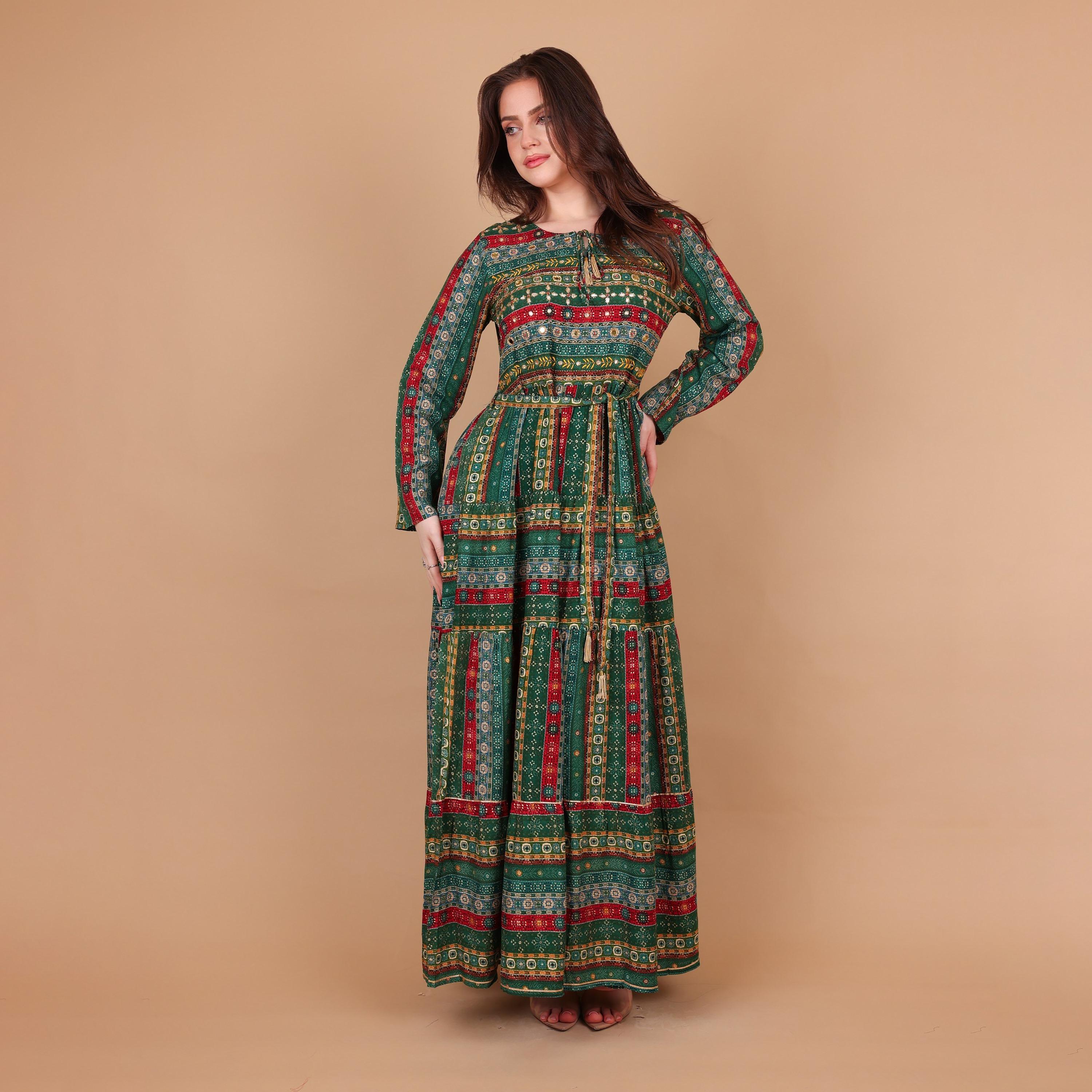 IKKXA Ethnic Print Women's Fit and Flared Jalabiya-women-arabicclothing-jalabiyas-image-2