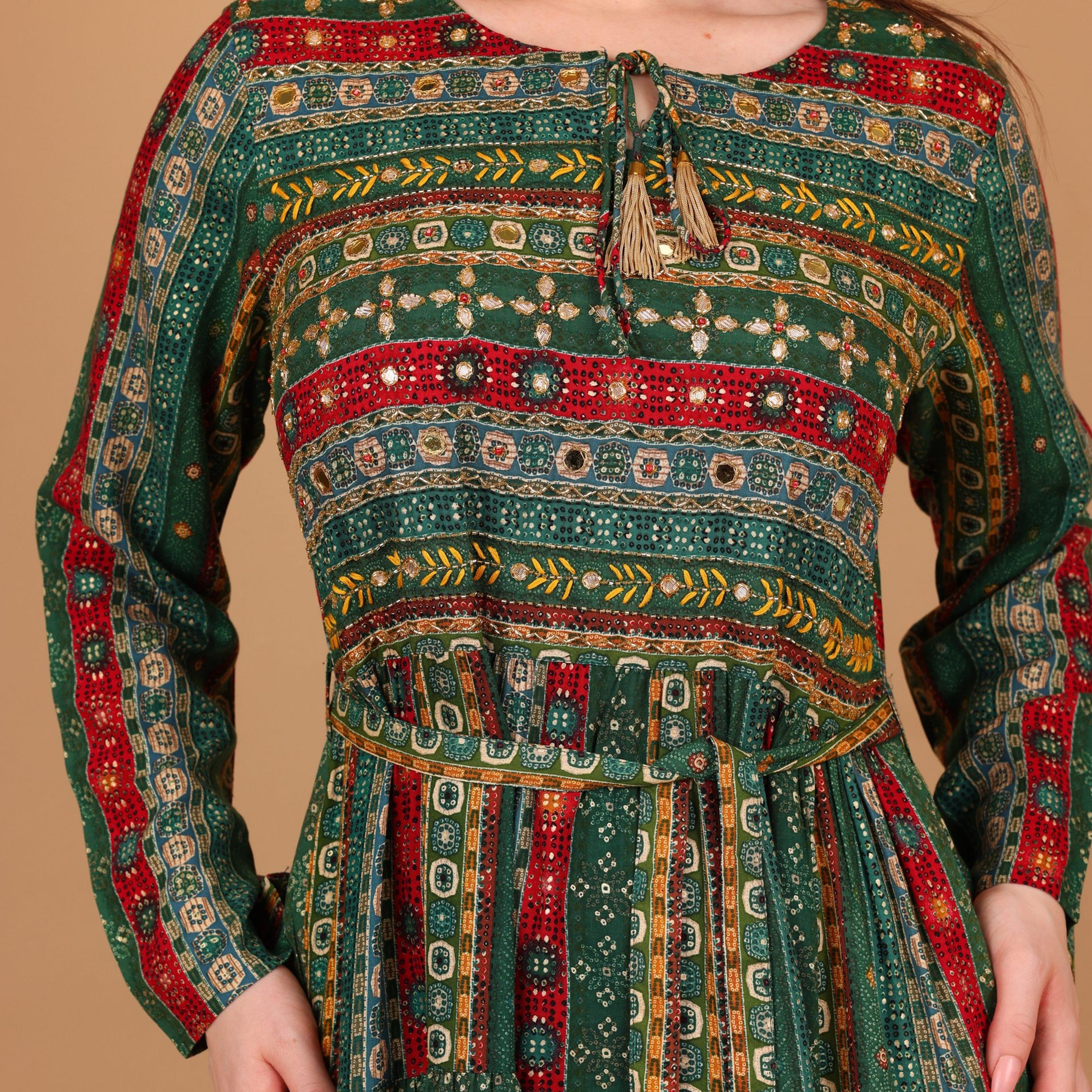 IKKXA Ethnic Print Women's Fit and Flared Jalabiya-women-arabicclothing-jalabiyas-image-3