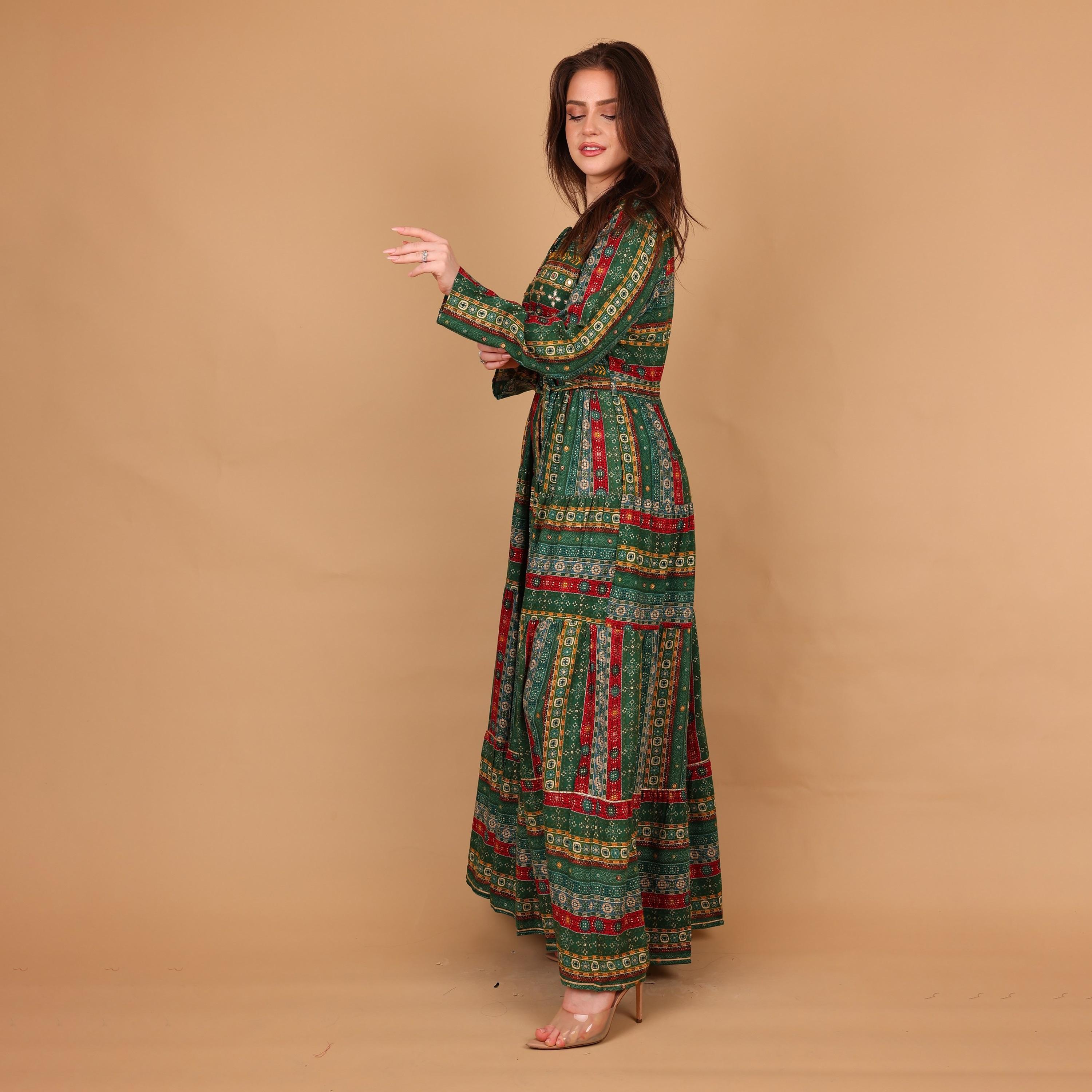 IKKXA Ethnic Print Women's Fit and Flared Jalabiya-women-arabicclothing-jalabiyas-image-4