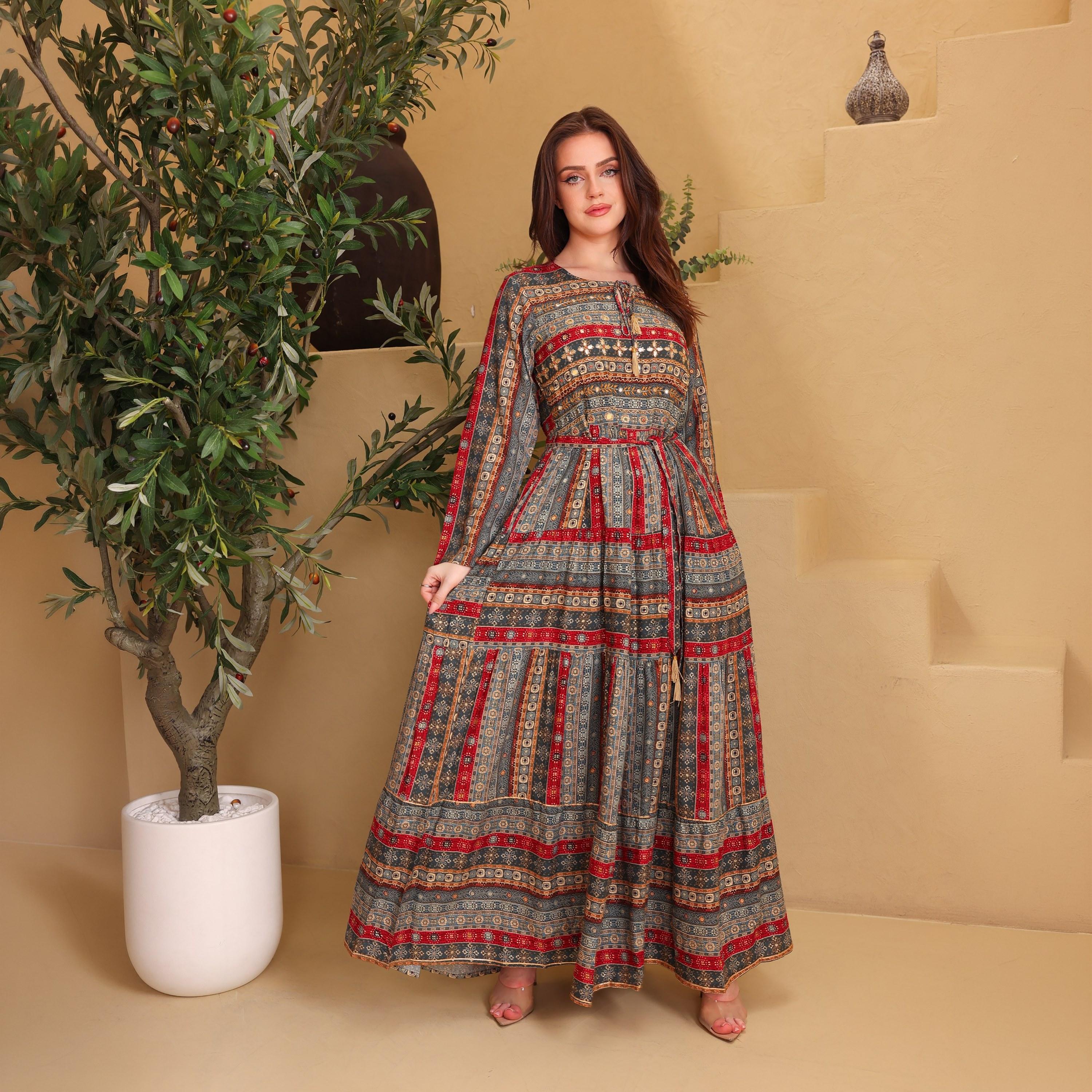IKKXA Ethnic Print Women's Fit and Flared Jalabiya-women-arabicclothing-jalabiyas-image-1