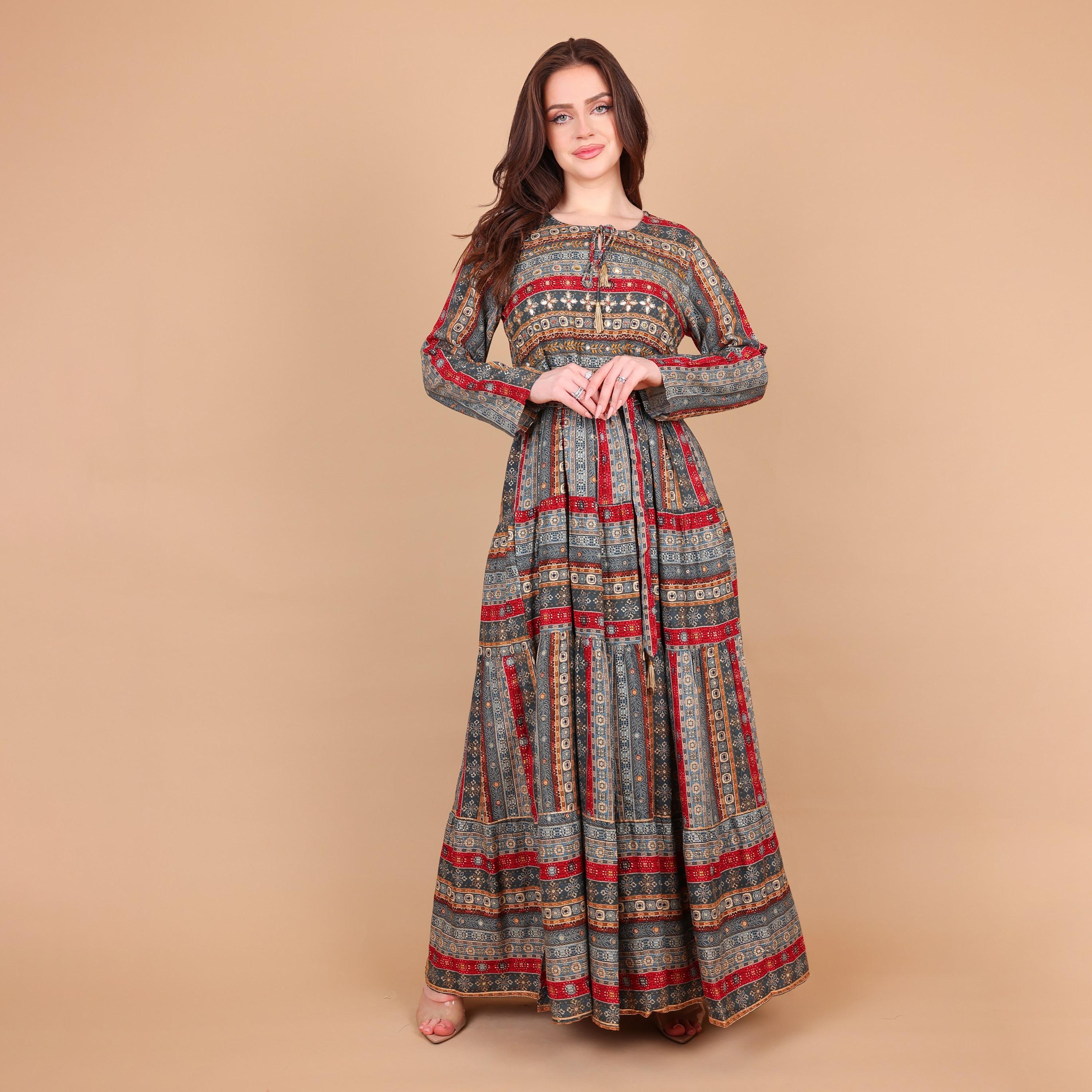 IKKXA Ethnic Print Women's Fit and Flared Jalabiya-women-arabicclothing-jalabiyas-image-2