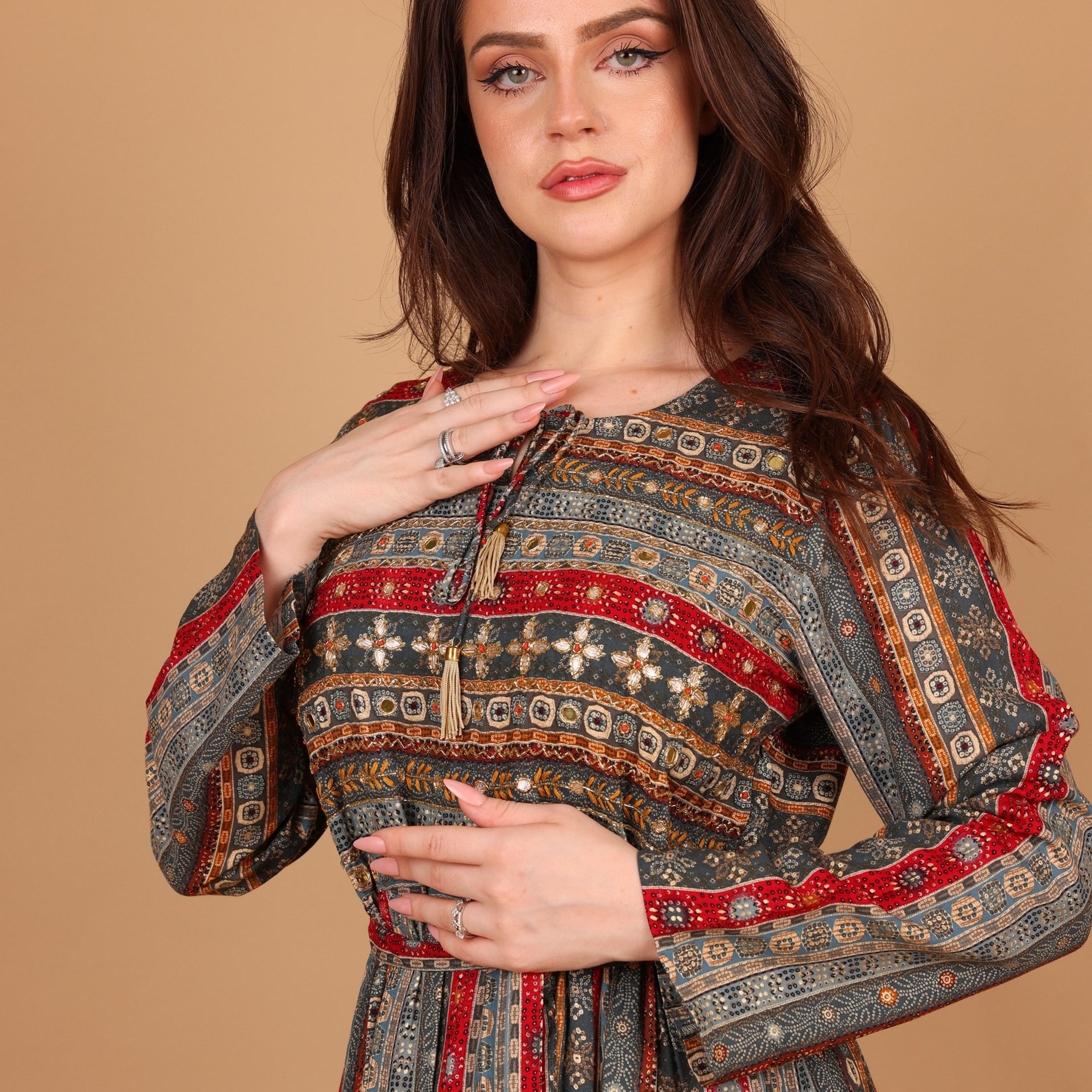 IKKXA Ethnic Print Women's Fit and Flared Jalabiya-women-arabicclothing-jalabiyas-image-3