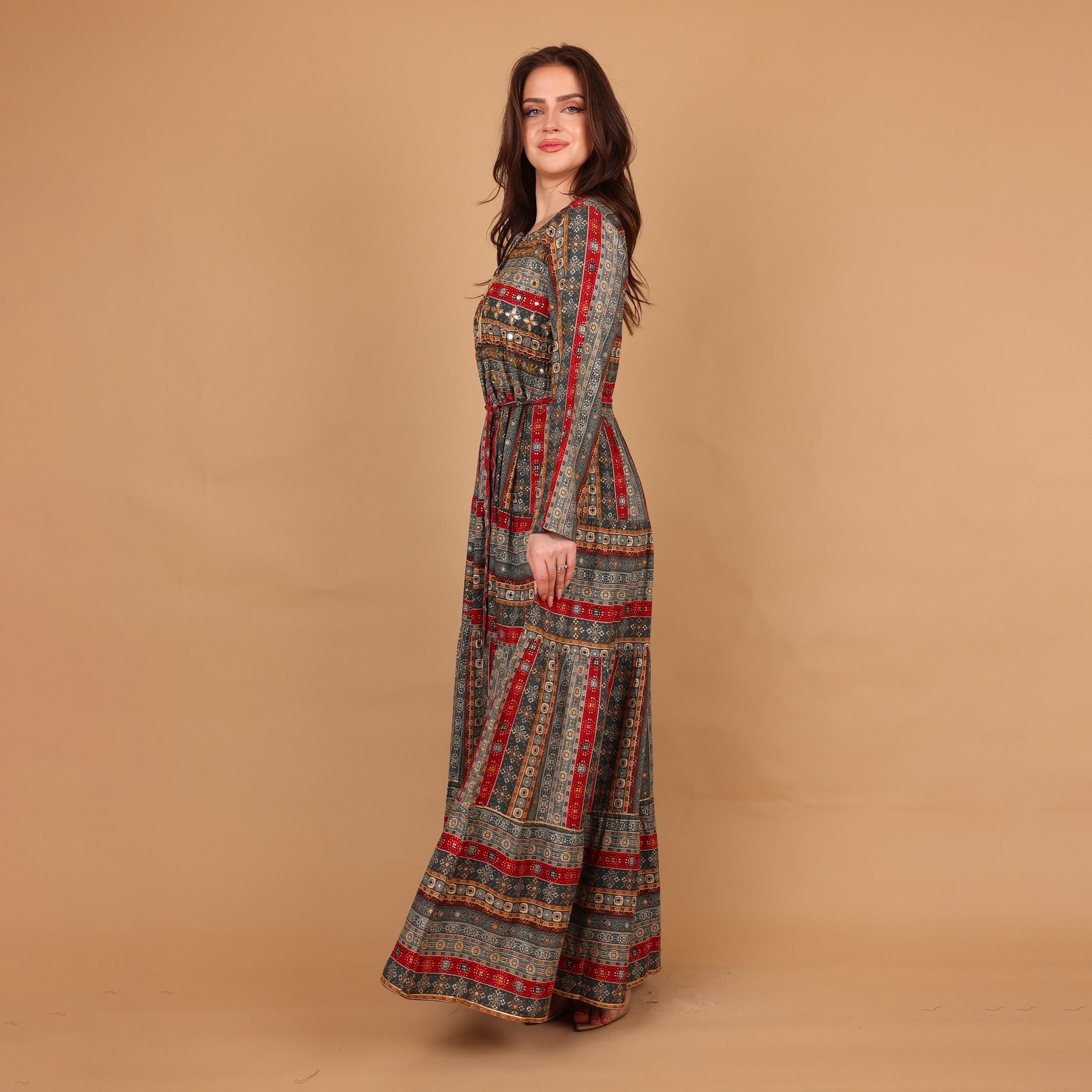 IKKXA Ethnic Print Women's Fit and Flared Jalabiya-women-arabicclothing-jalabiyas-image-4