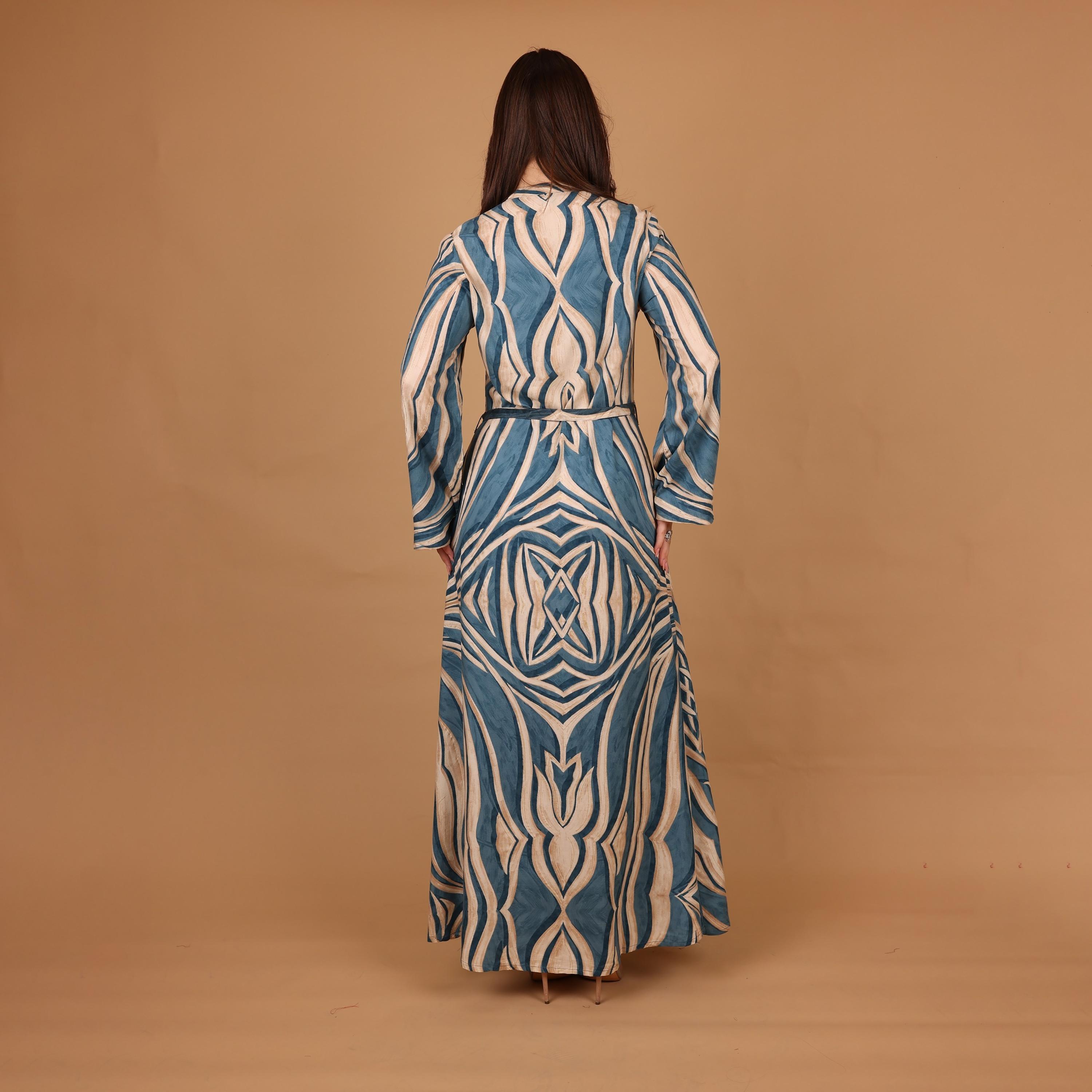 IKKXA Abstract Print Mandarin Collar Women's Fit and Flared Jalabiya-women-arabicclothing-jalabiyas-image-5