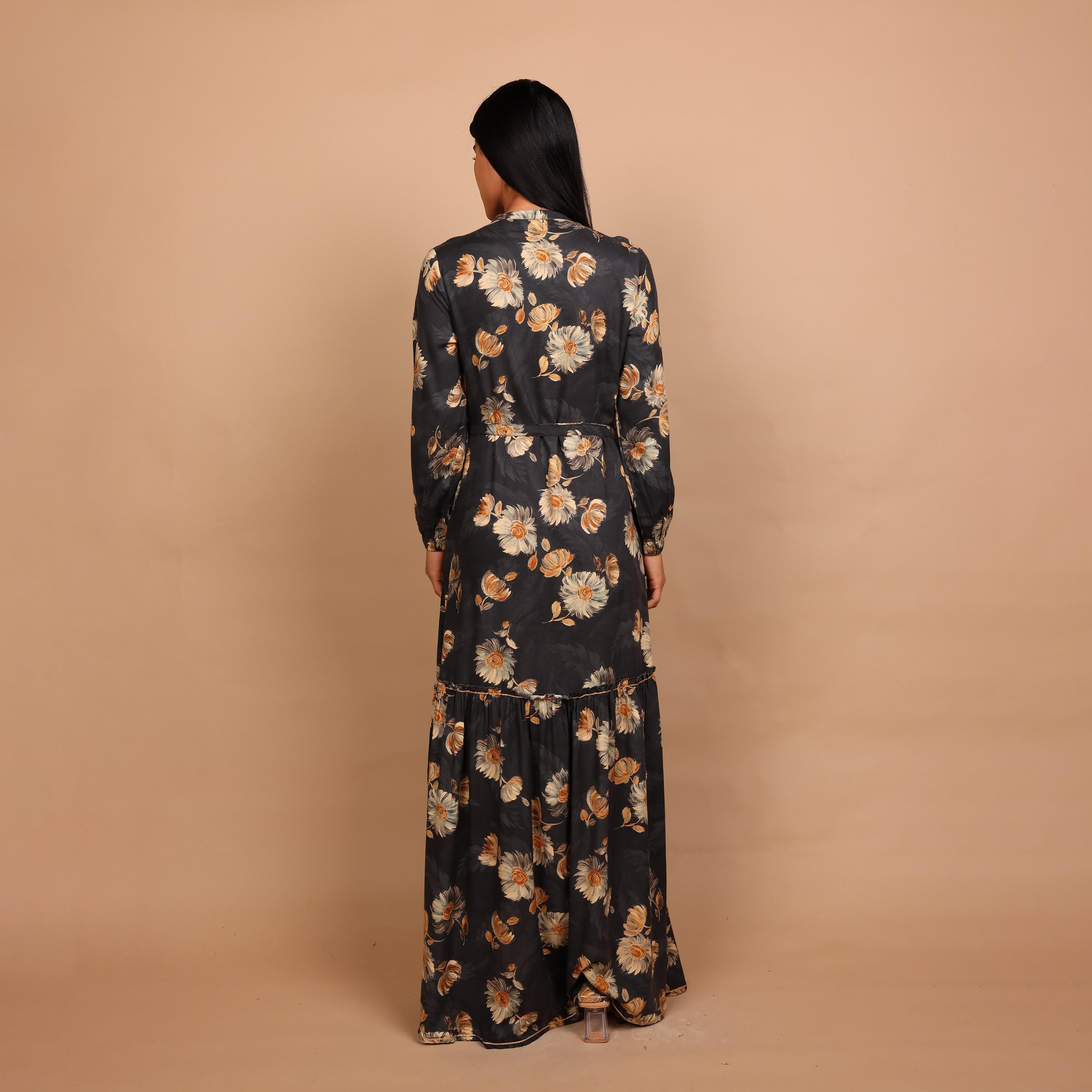 IKKXA Beaded Floral Print Mandarin Collar Women's Fit and Flared Jalabiya-women-arabicclothing-jalabiyas-image-5