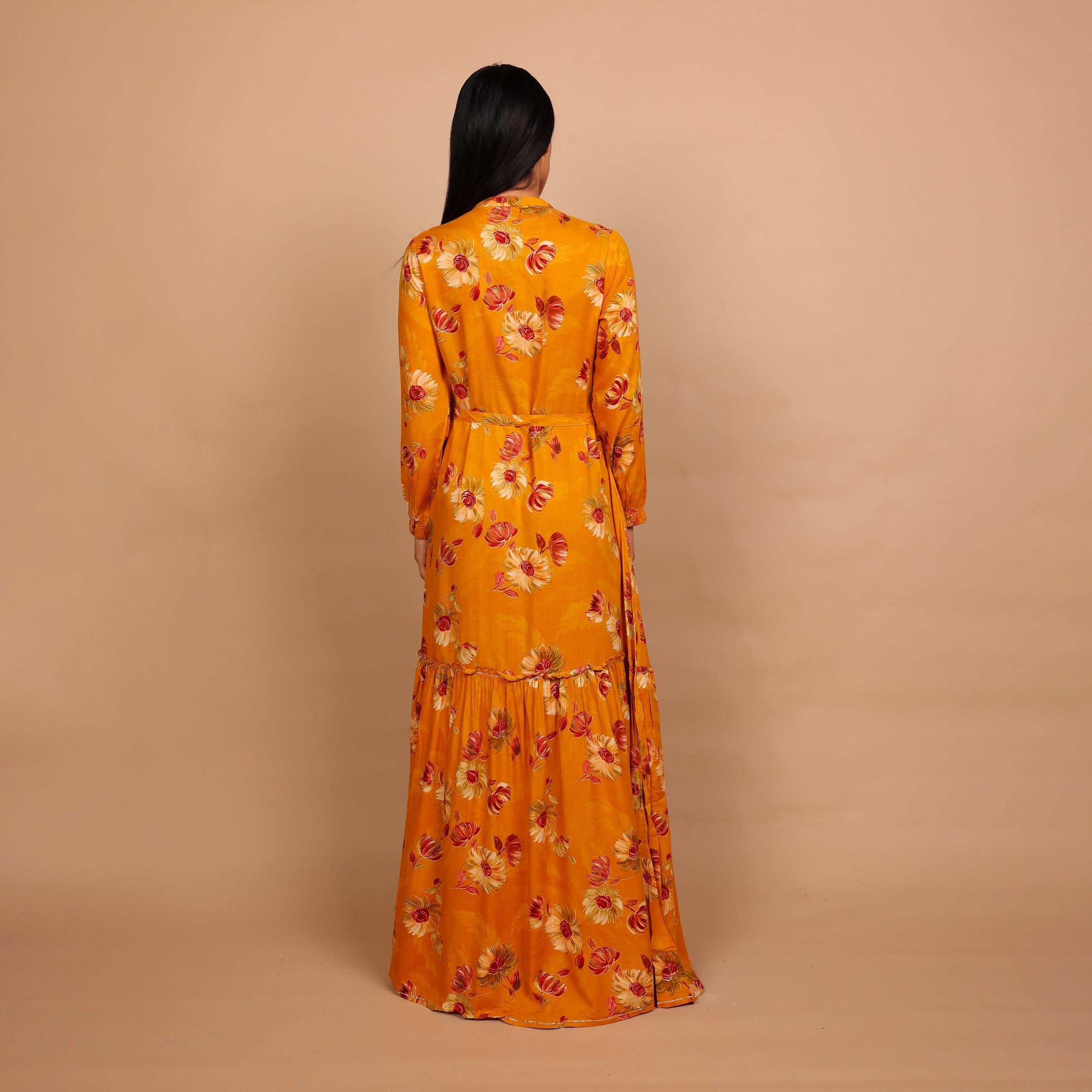 IKKXA Beaded Floral Print Mandarin Collar Women's Fit and Flared Jalabiya-women-arabicclothing-jalabiyas-image-5
