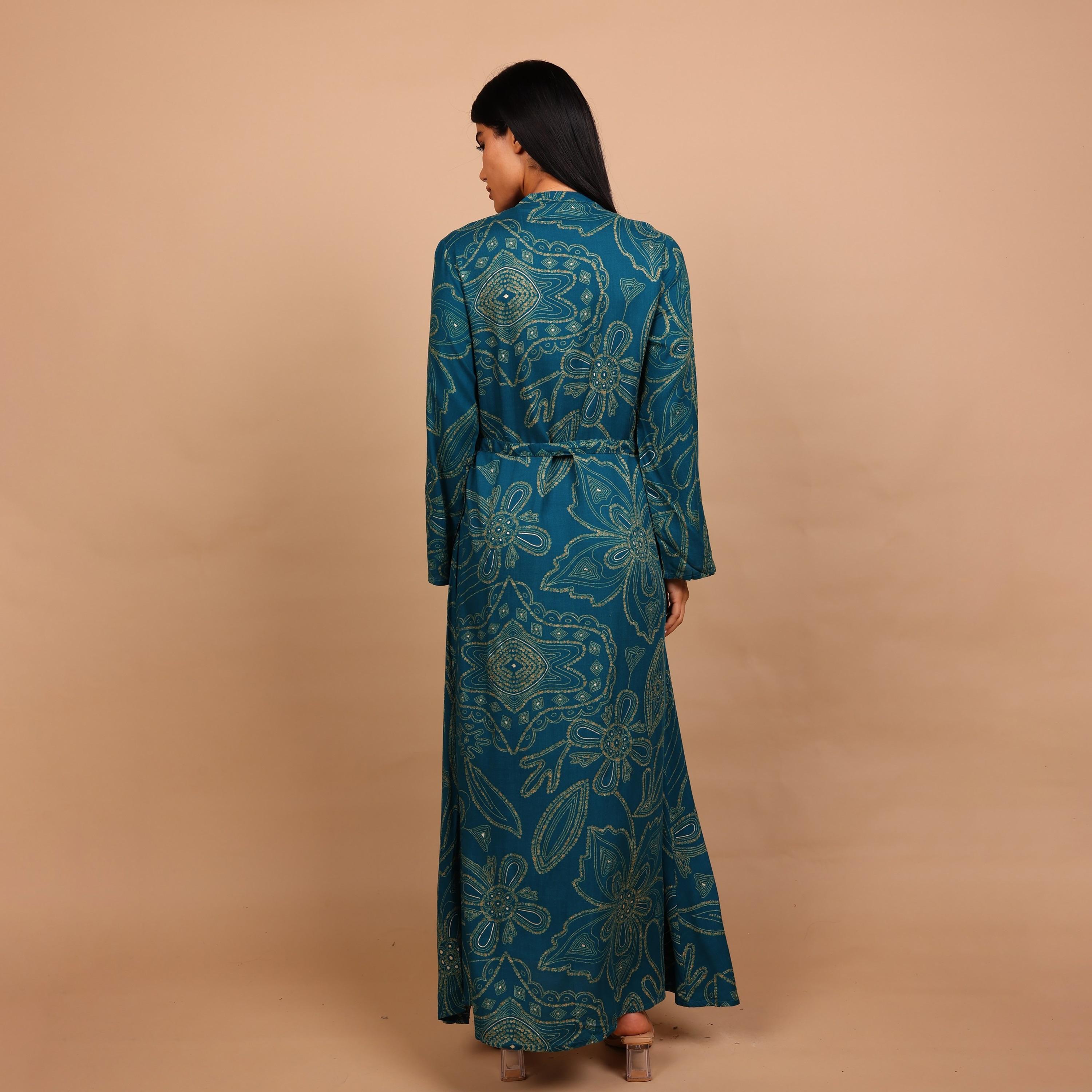 IKKXA Geometric Print & Beaded Mandarin Collar Women's Fit and Flared Jalabiya-women-arabicclothing-jalabiyas-image-10