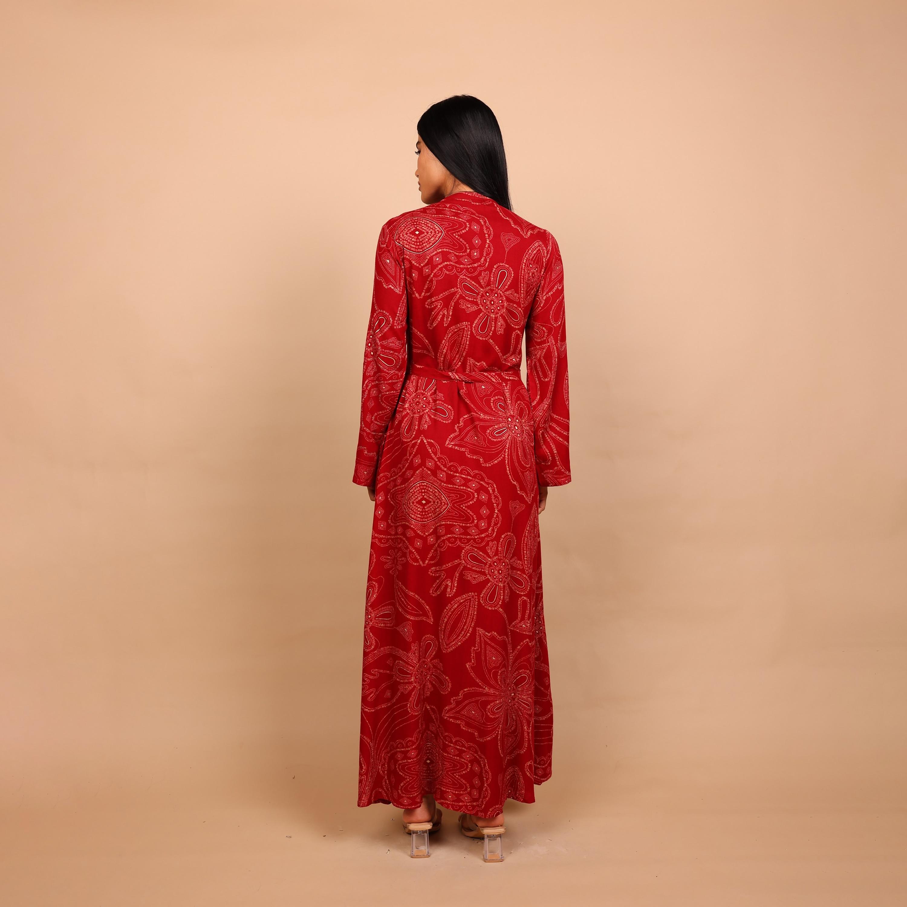 IKKXA Geometric Print & Beaded Mandarin Collar Women's Fit and Flared Jalabiya-women-arabicclothing-jalabiyas-image-5