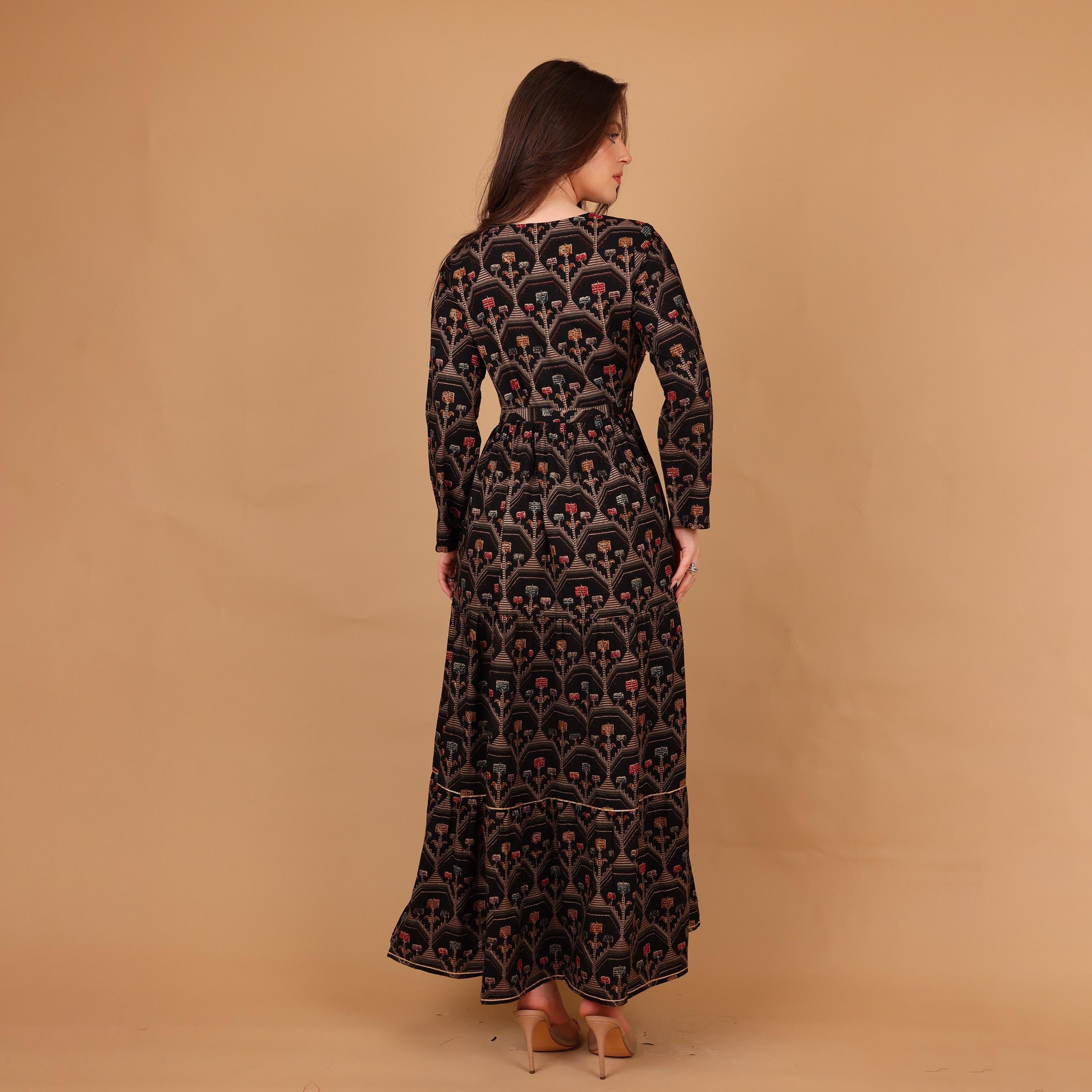 IKKXA Geometric Print & Beaded Women's Fit and Flared Jalabiya-women-arabicclothing-jalabiyas-image-5