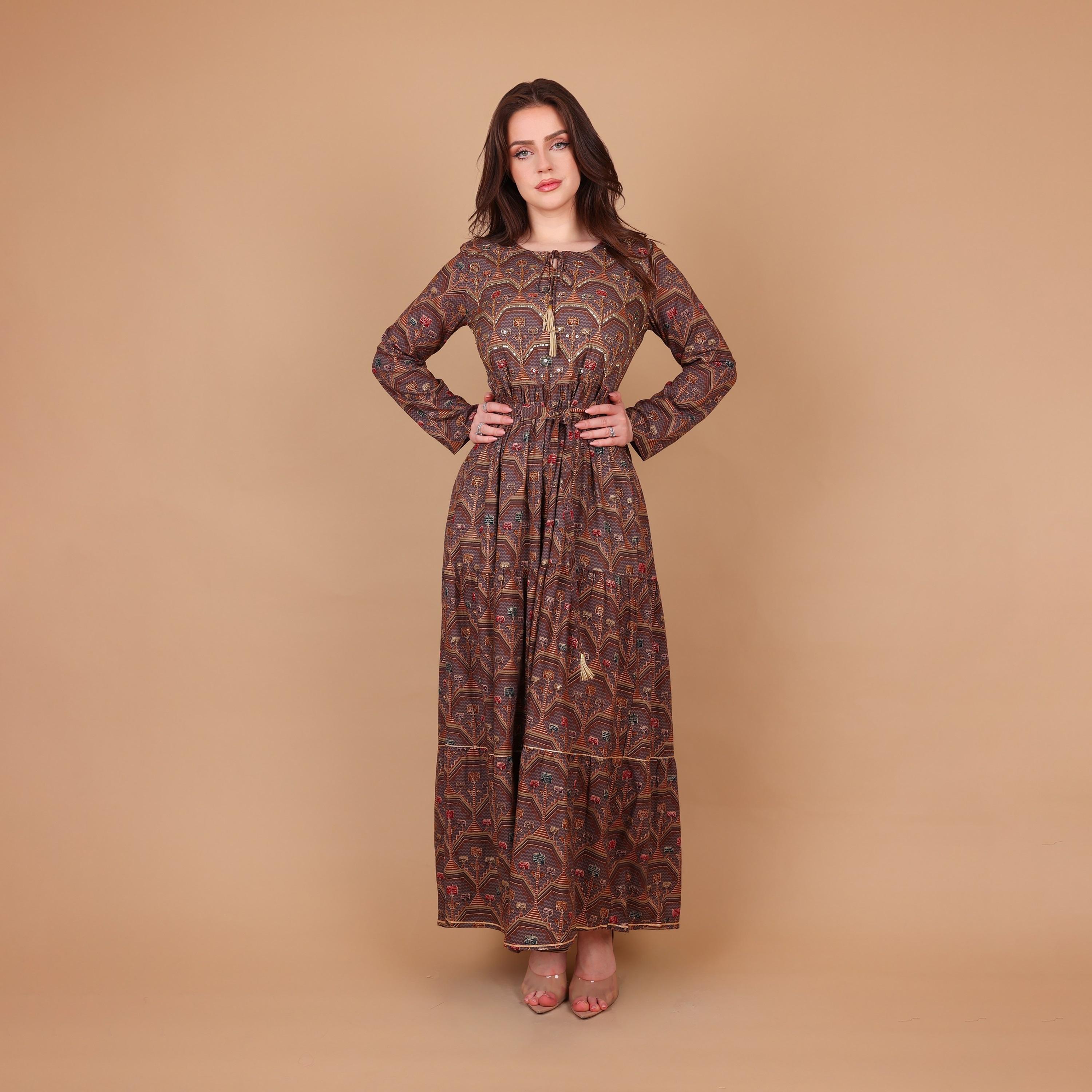 IKKXA Geometric Print & Beaded Women's Fit and Flared Jalabiya-women-arabicclothing-jalabiyas-image-2