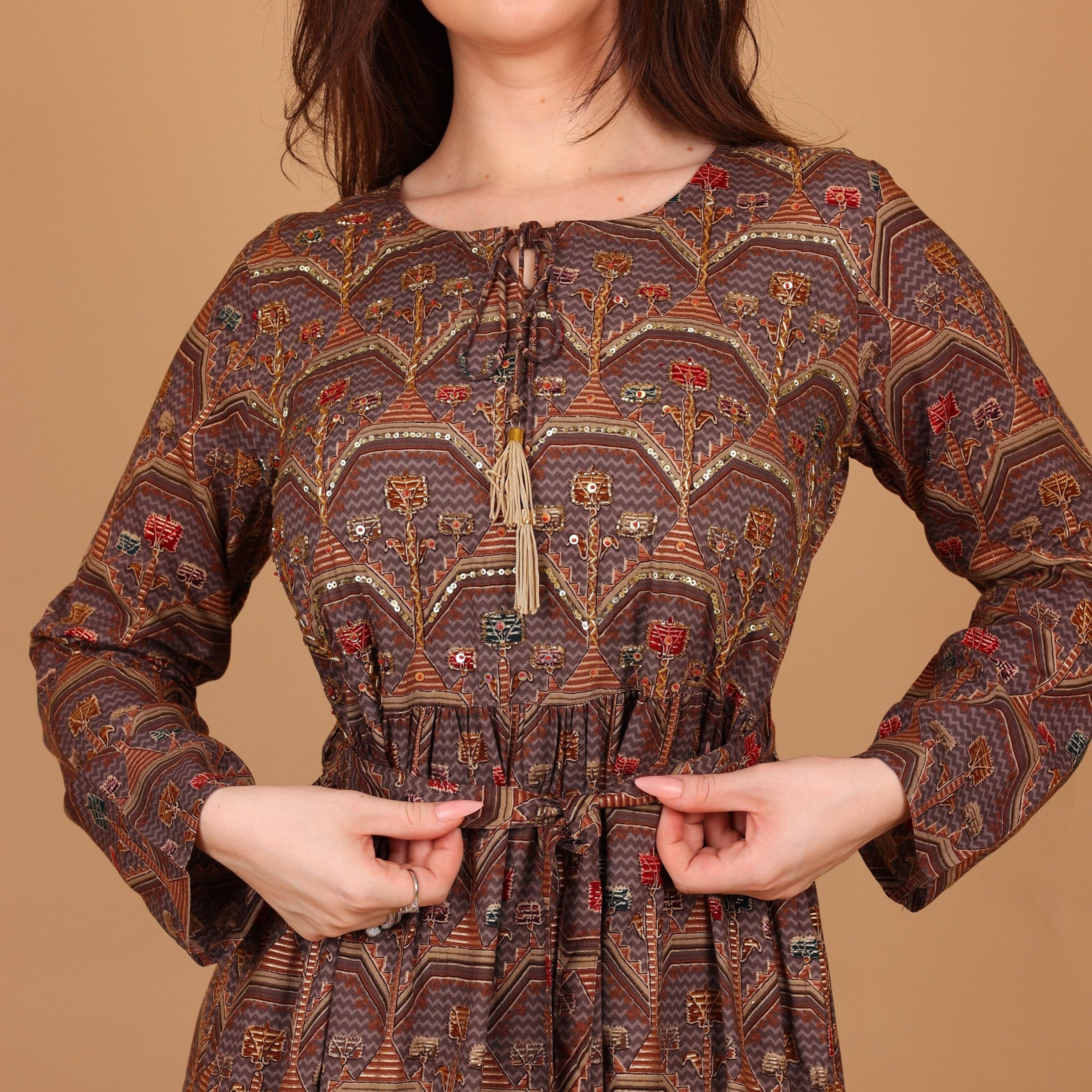 IKKXA Geometric Print & Beaded Women's Fit and Flared Jalabiya-women-arabicclothing-jalabiyas-image-3