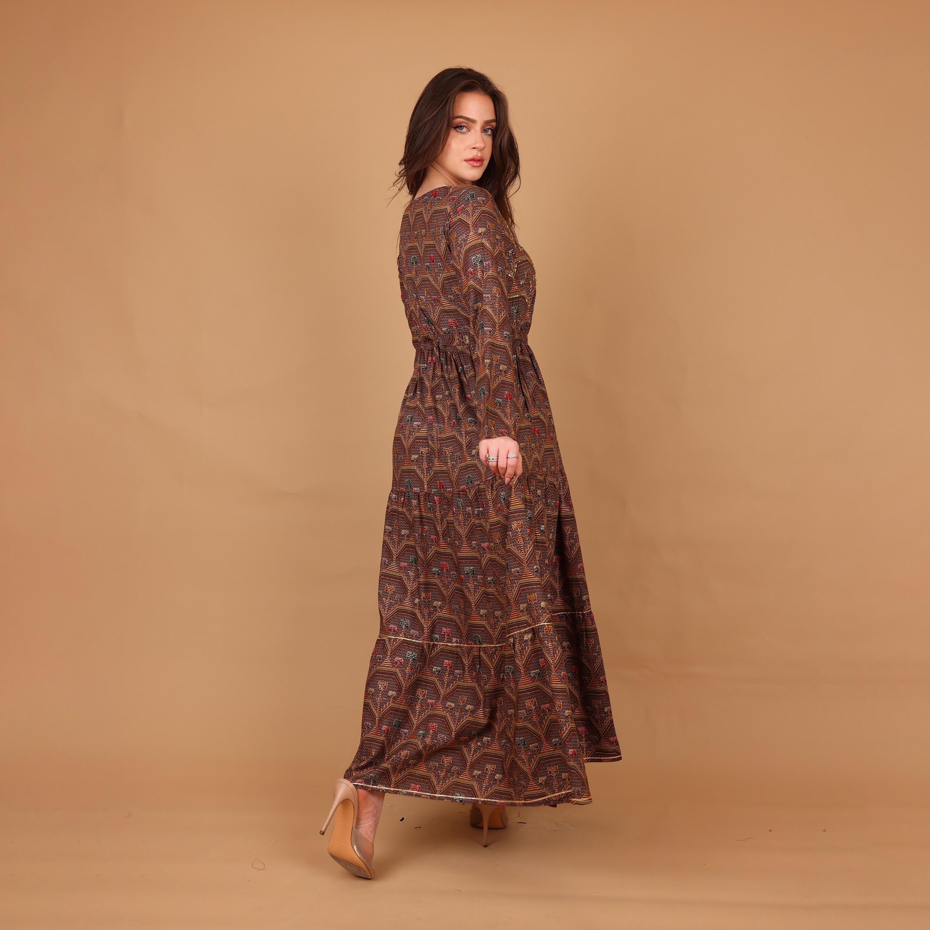 IKKXA Geometric Print & Beaded Women's Fit and Flared Jalabiya-women-arabicclothing-jalabiyas-image-5