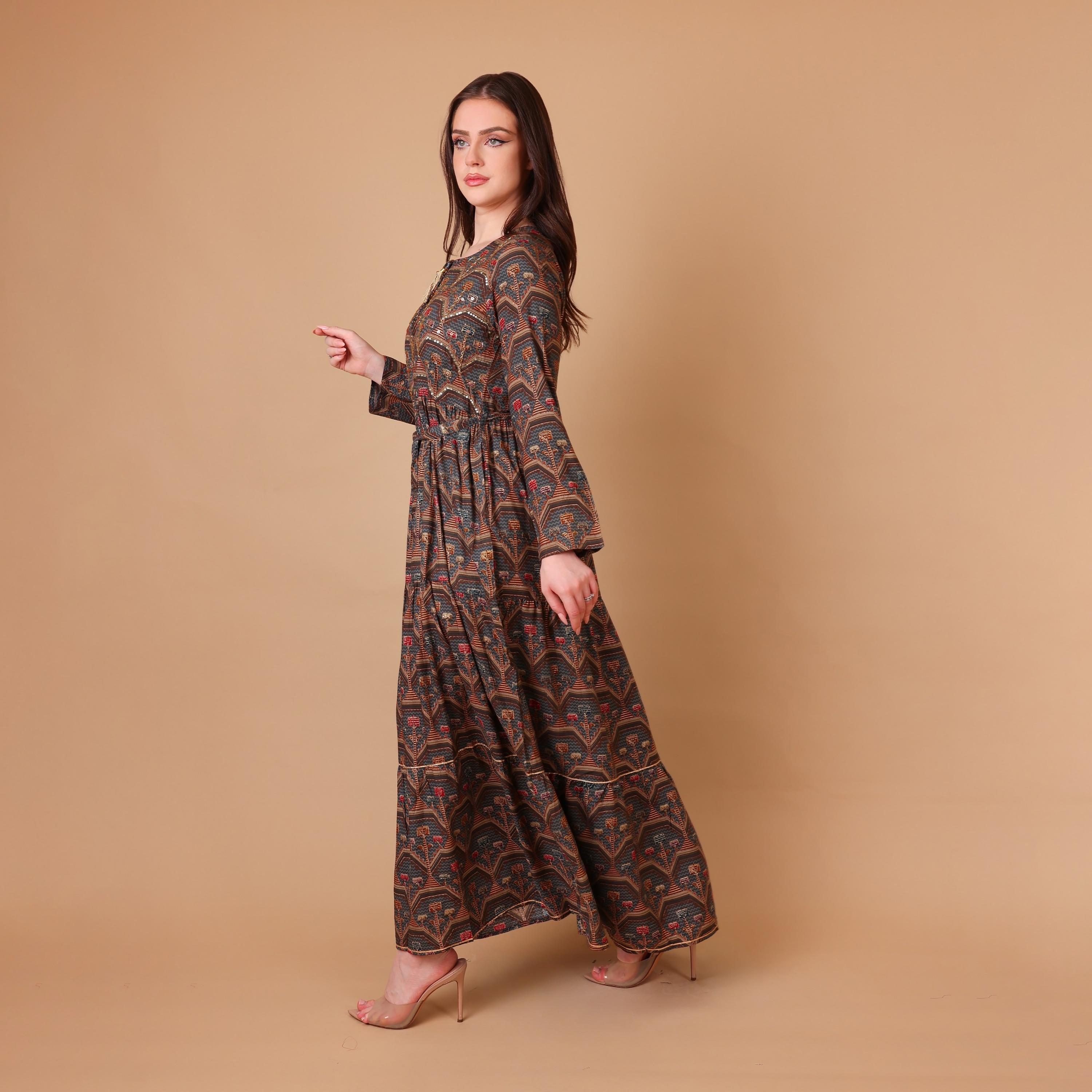 IKKXA Geometric Print & Beaded Women's Fit and Flared Jalabiya-women-arabicclothing-jalabiyas-image-3