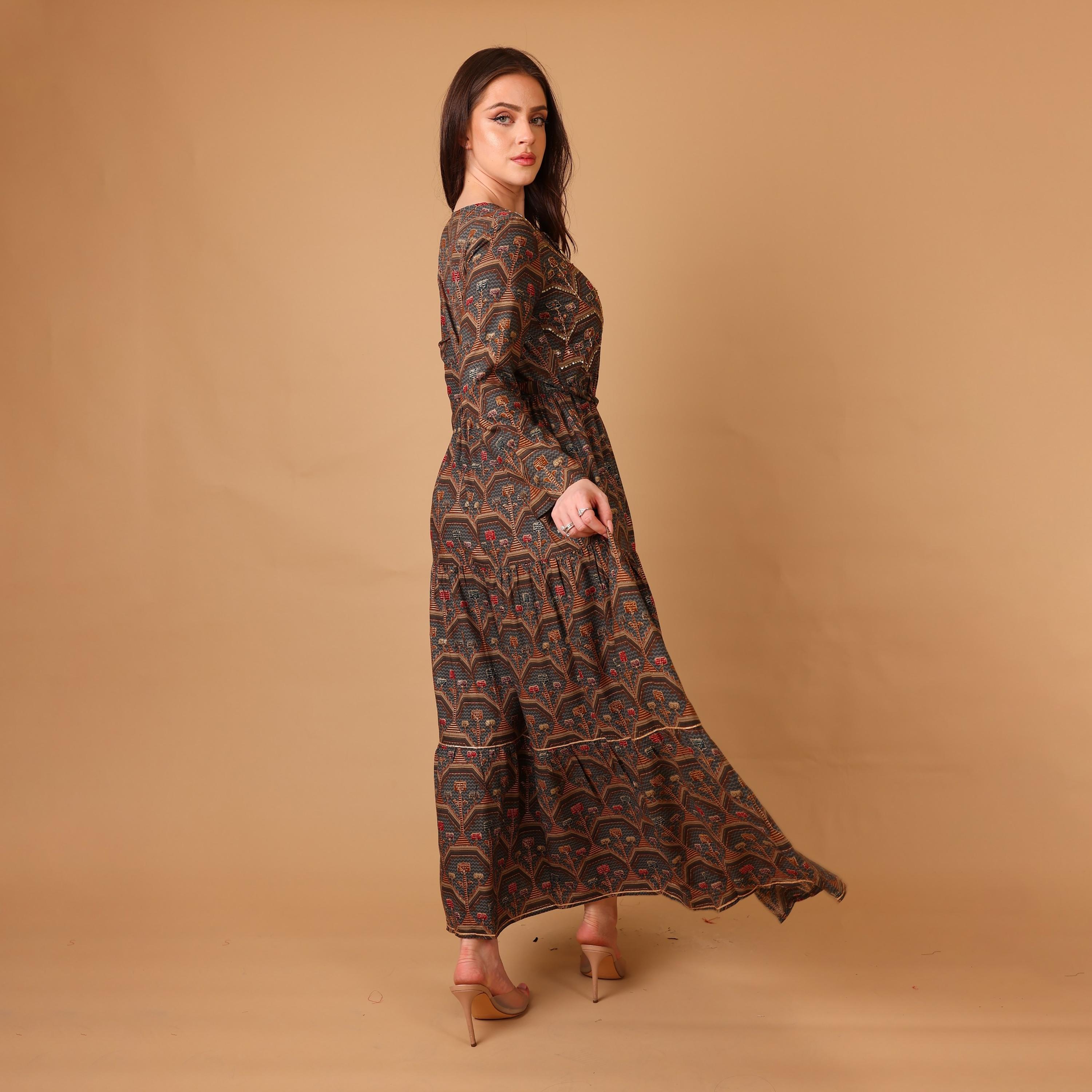 IKKXA Geometric Print & Beaded Women's Fit and Flared Jalabiya-women-arabicclothing-jalabiyas-image-5