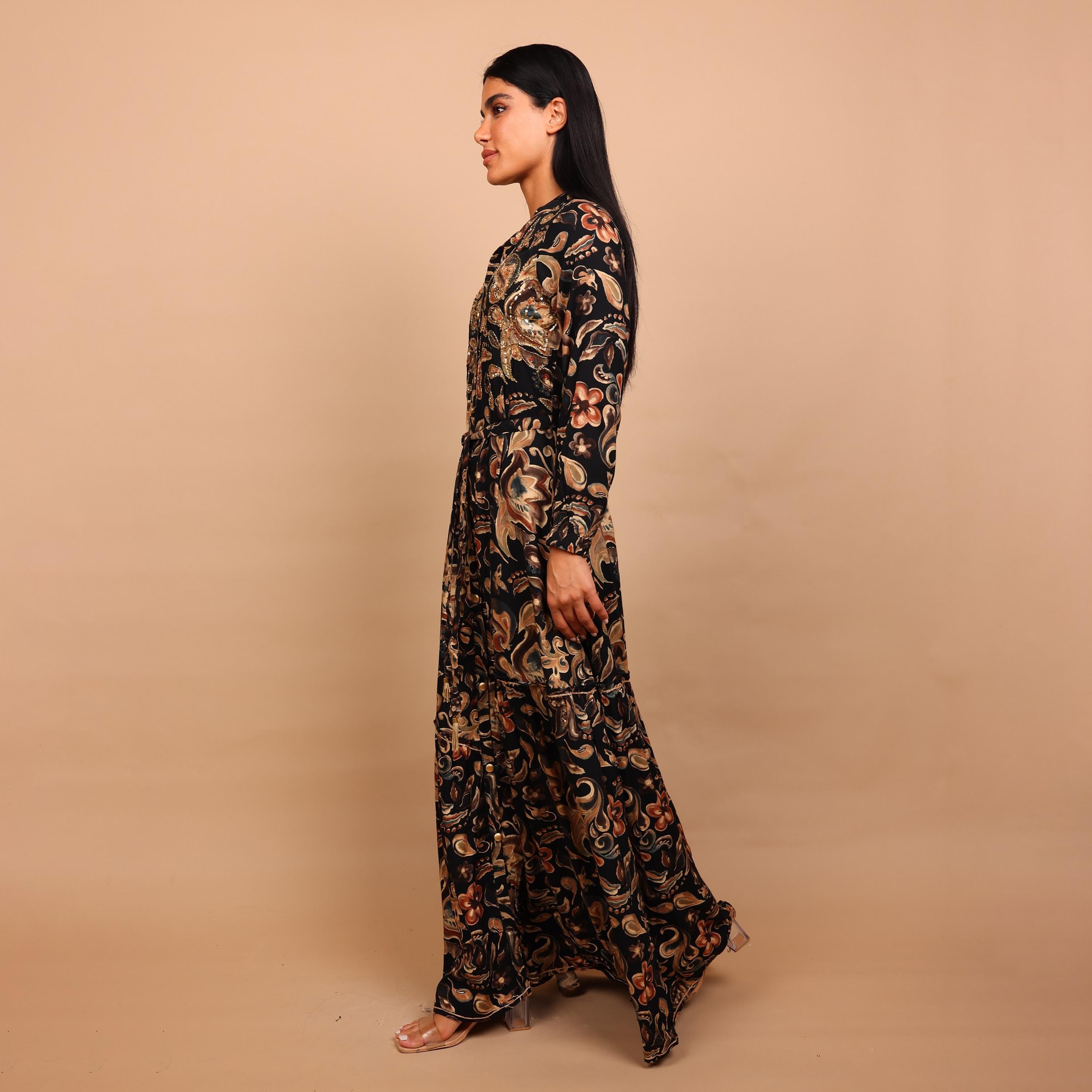 جلابية نسائية واسعة ومجسمة (فت آند فلير) بياقة ماندارين ونقوش زهور من إيككسا-women-arabicclothing-jalabiyas-image-4