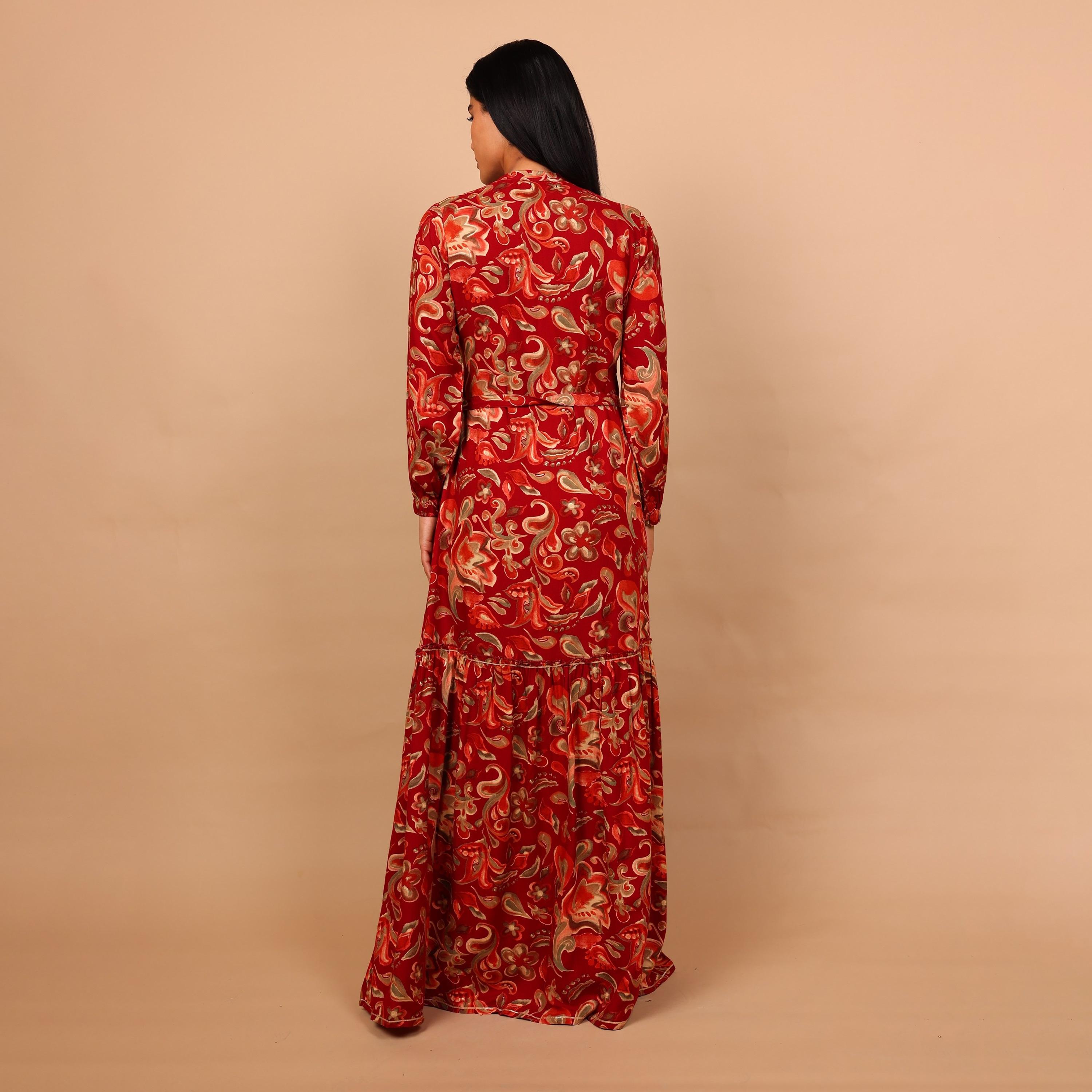 جلابية نسائية واسعة ومجسمة (فت آند فلير) بياقة ماندارين ونقوش زهور من إيككسا-women-arabicclothing-jalabiyas-image-10