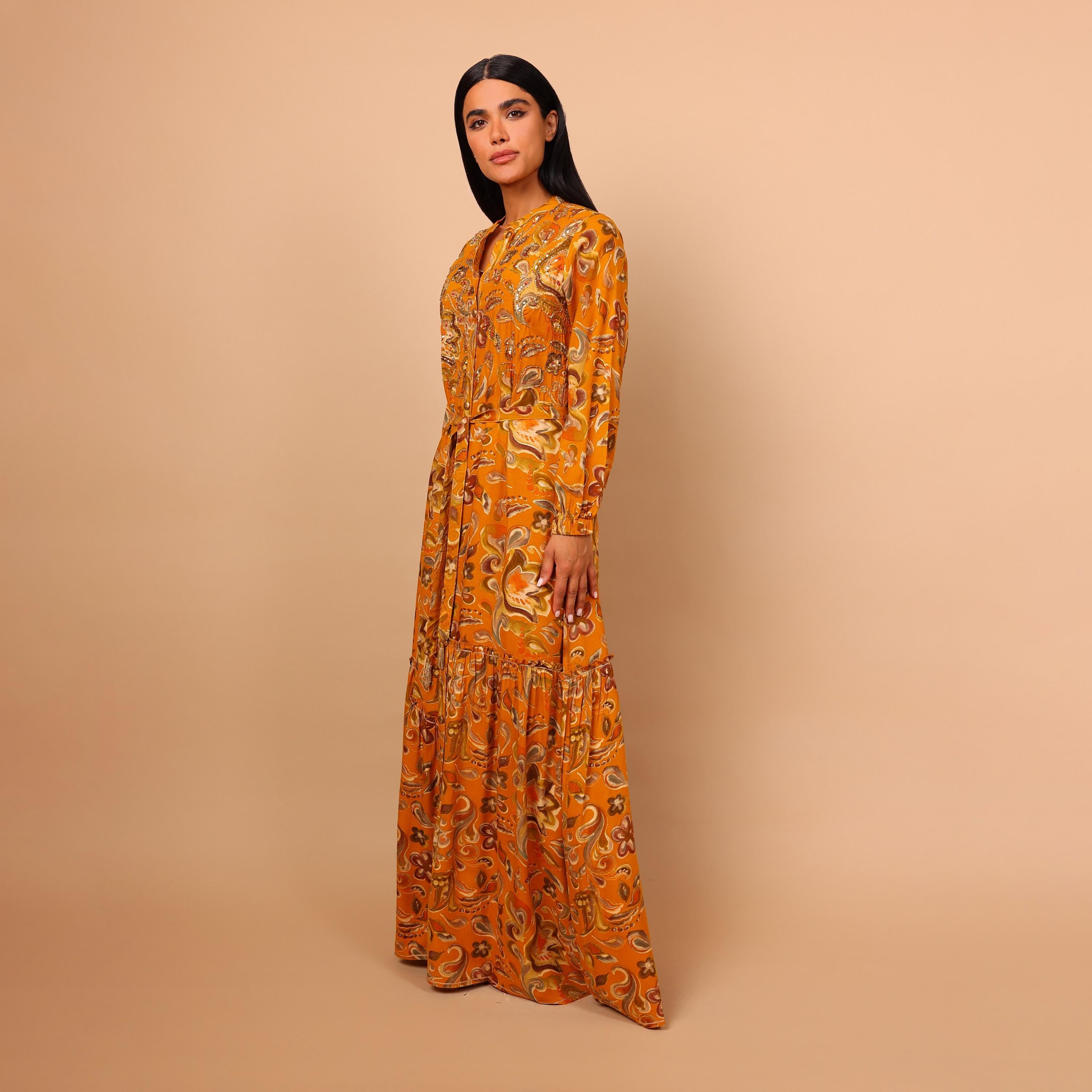 جلابية نسائية واسعة ومجسمة (فت آند فلير) بياقة ماندارين ونقوش زهور من إيككسا-women-arabicclothing-jalabiyas-image-12