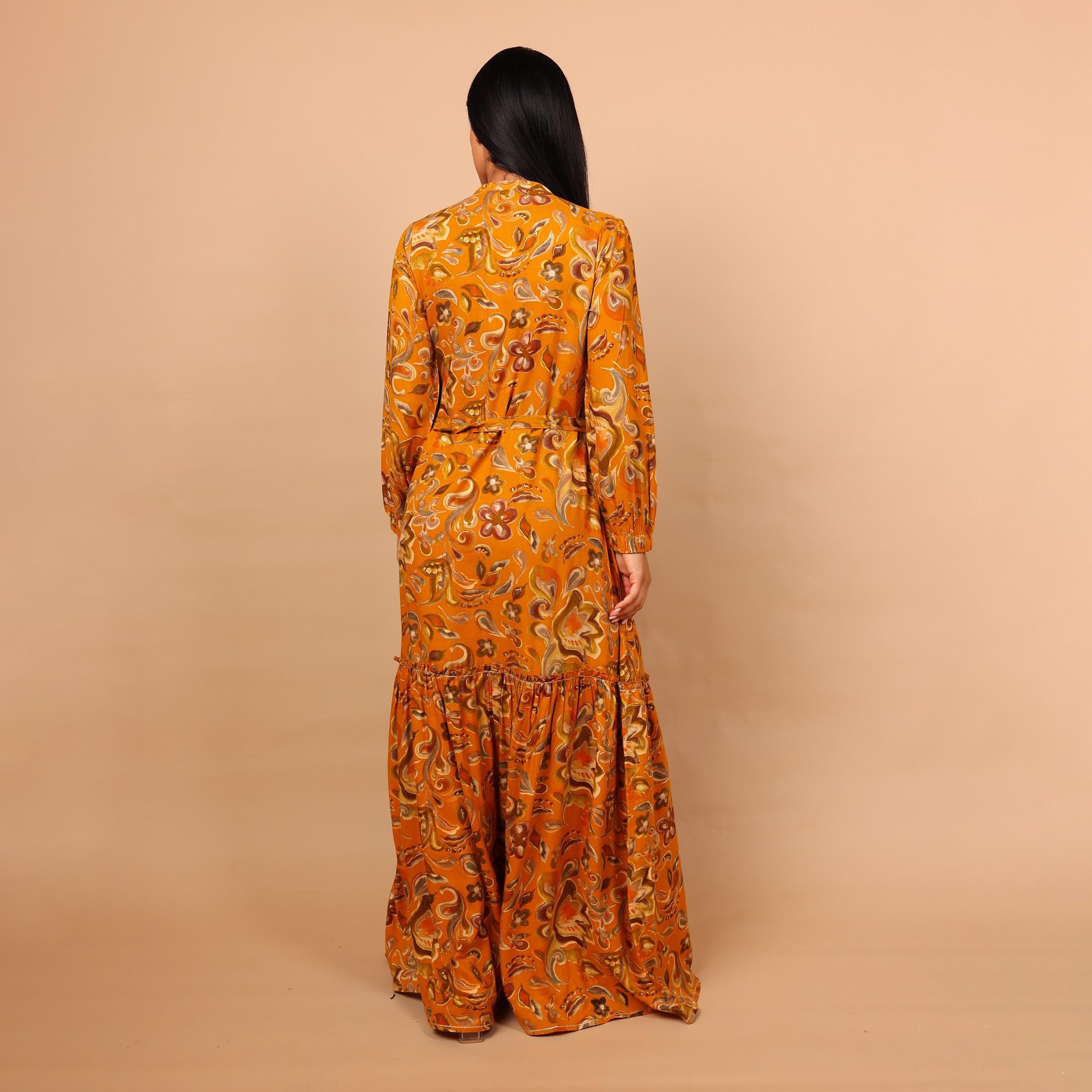 IKKXA Floral Motifs Mandarin Collar Women's Fit and Flared Jalabiya-women-arabicclothing-jalabiyas-image-4