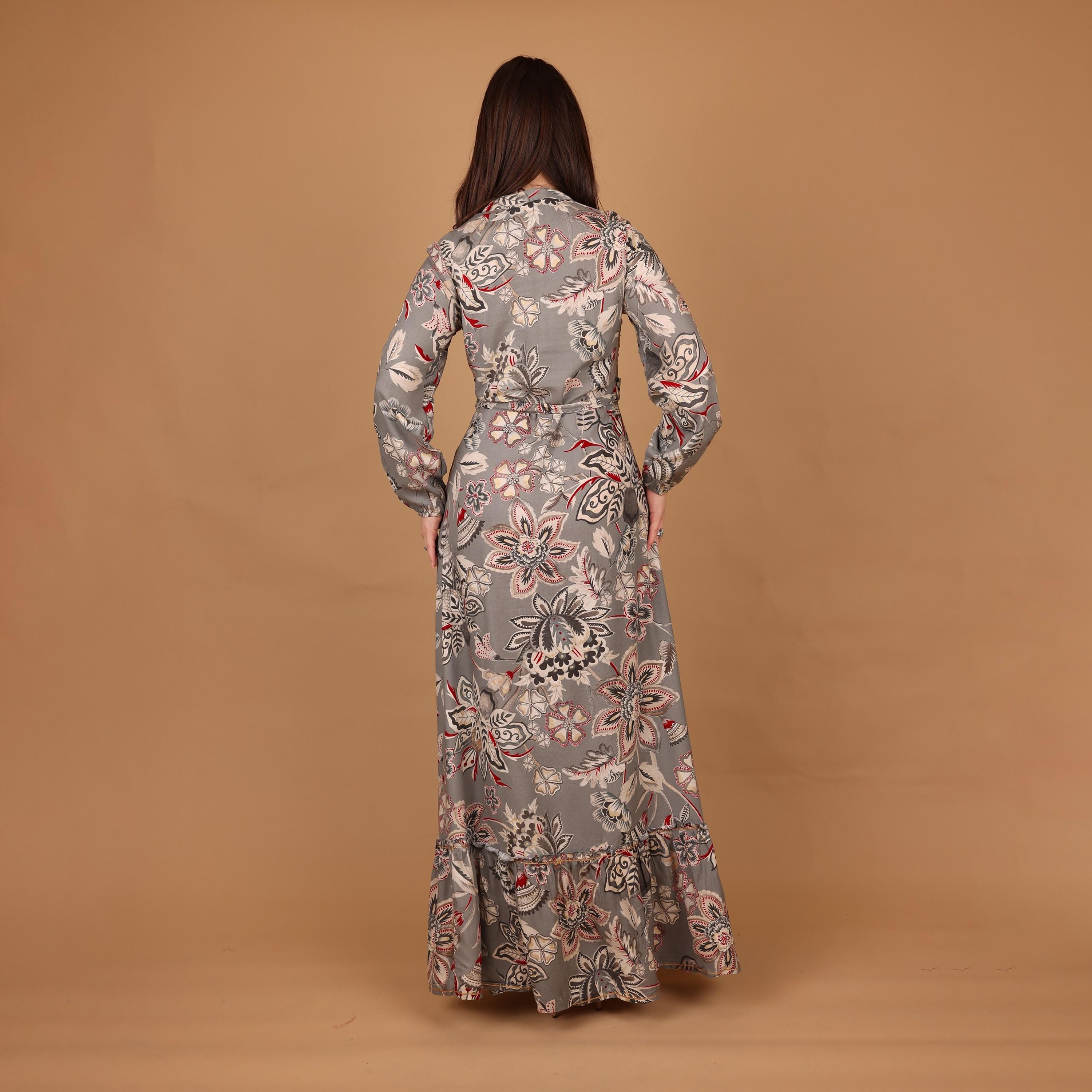 IKKXA Floral Print & Beaded Mandarin Collar Women's Tiered Jalabiya-women-arabicclothing-jalabiyas-image-5