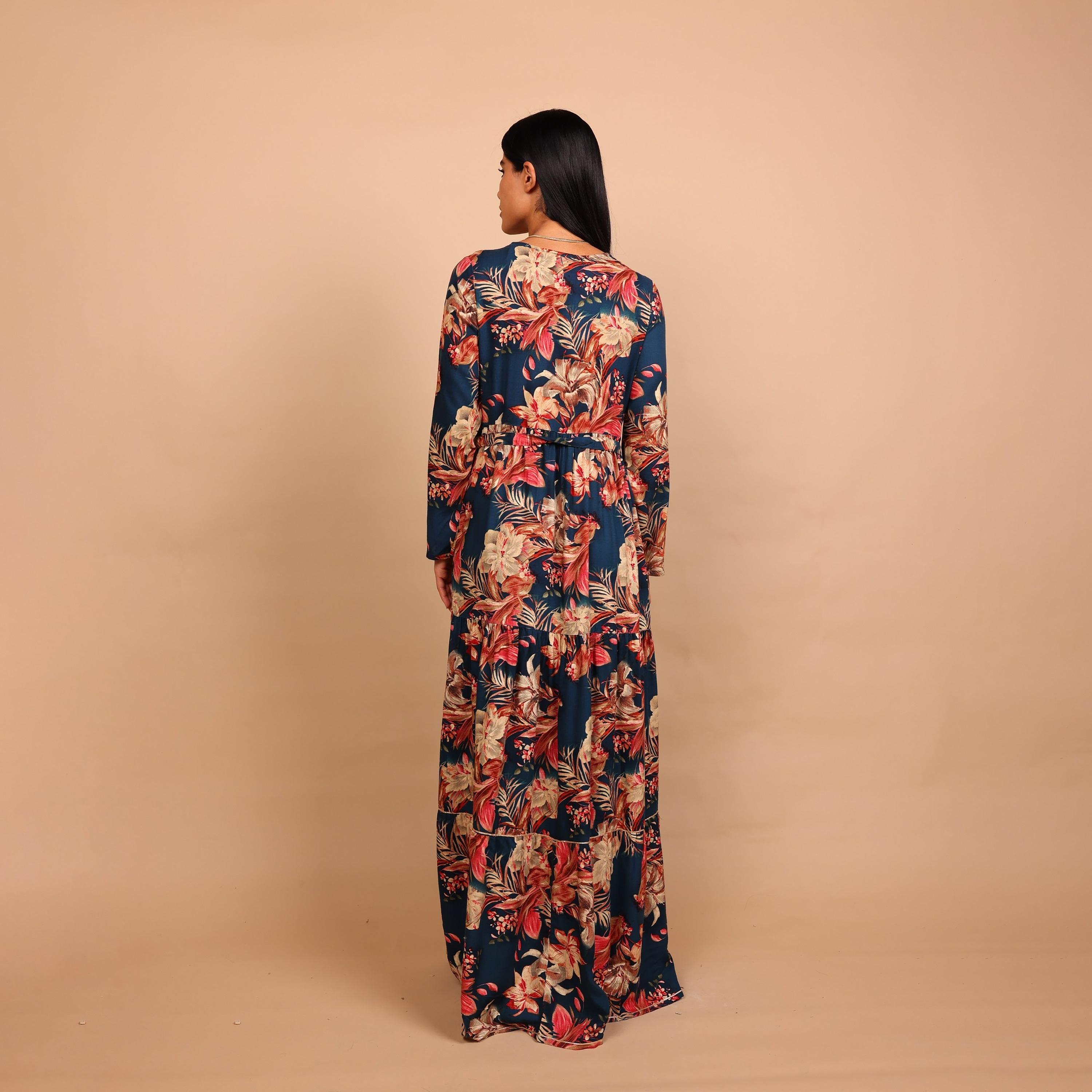 IKKXA Floral Print & Beaded Women's Fit and Flared Jalabiya-women-arabicclothing-jalabiyas-image-5
