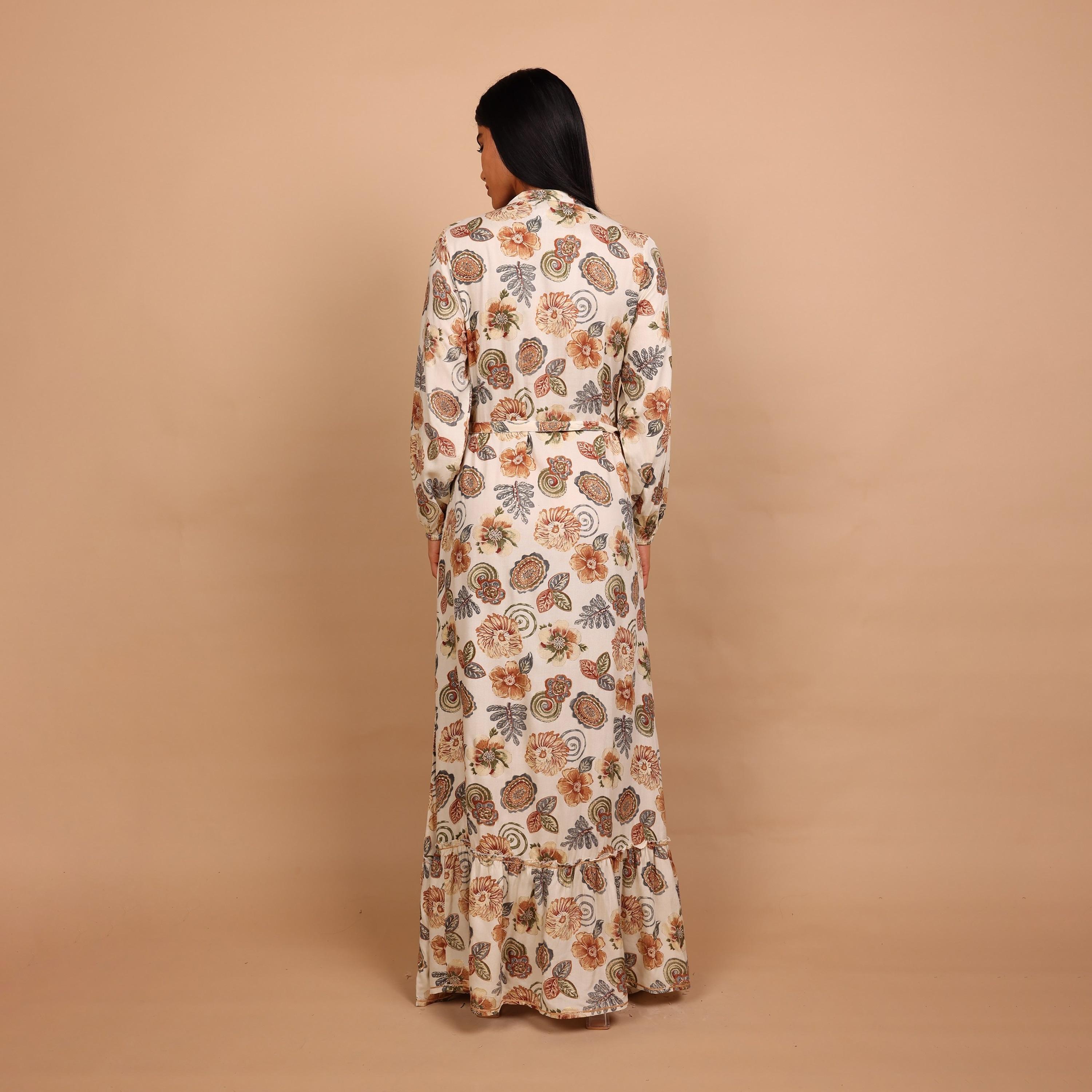 IKKXA Floral Print & Beaded Mandarin Collar Women's Fit and Flared Jalabiya-women-arabicclothing-jalabiyas-image-5