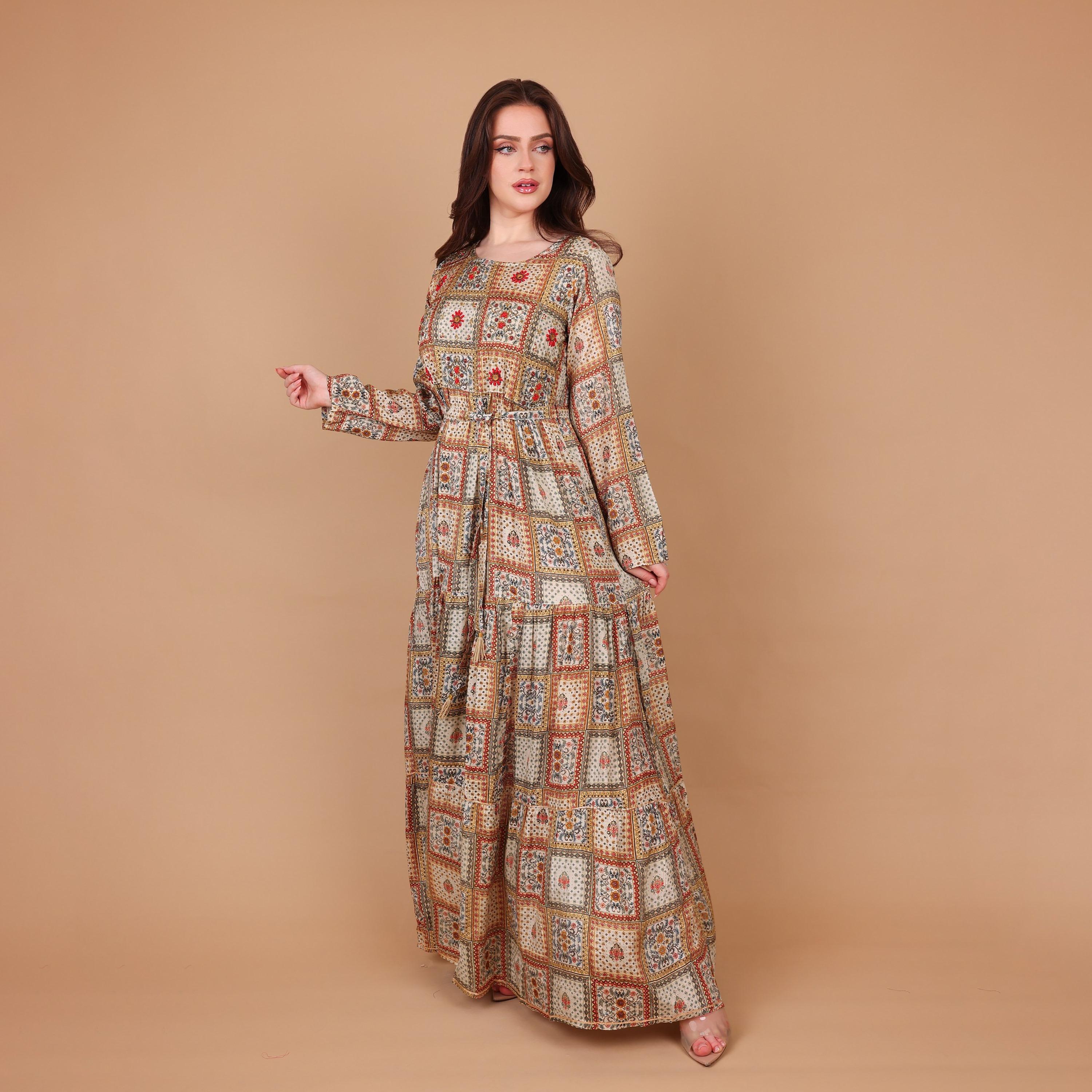 IKKXA Geometric Print Women's Tiered Jalabiya-women-arabicclothing-jalabiyas-image-4