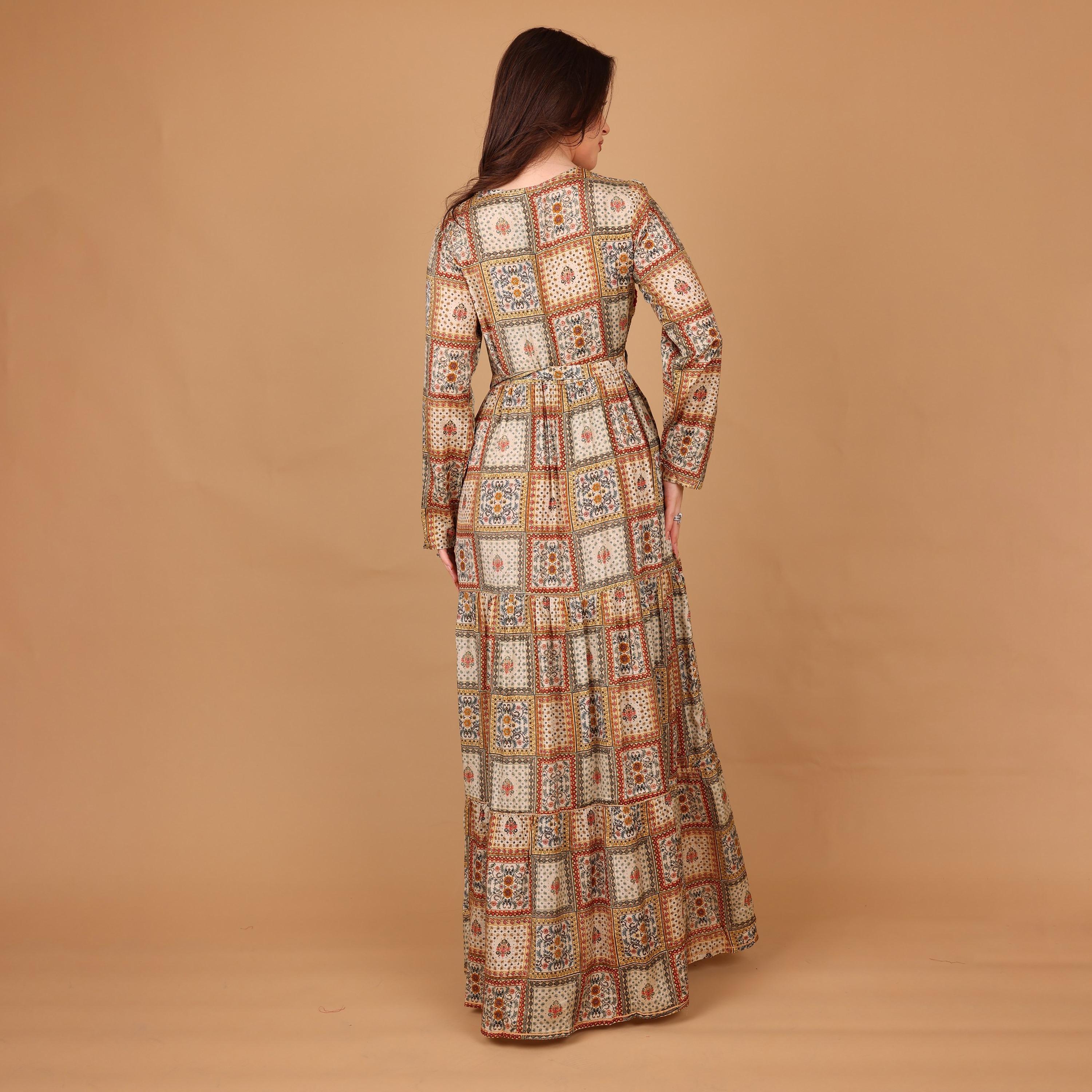 IKKXA Geometric Print Women's Tiered Jalabiya-women-arabicclothing-jalabiyas-image-3