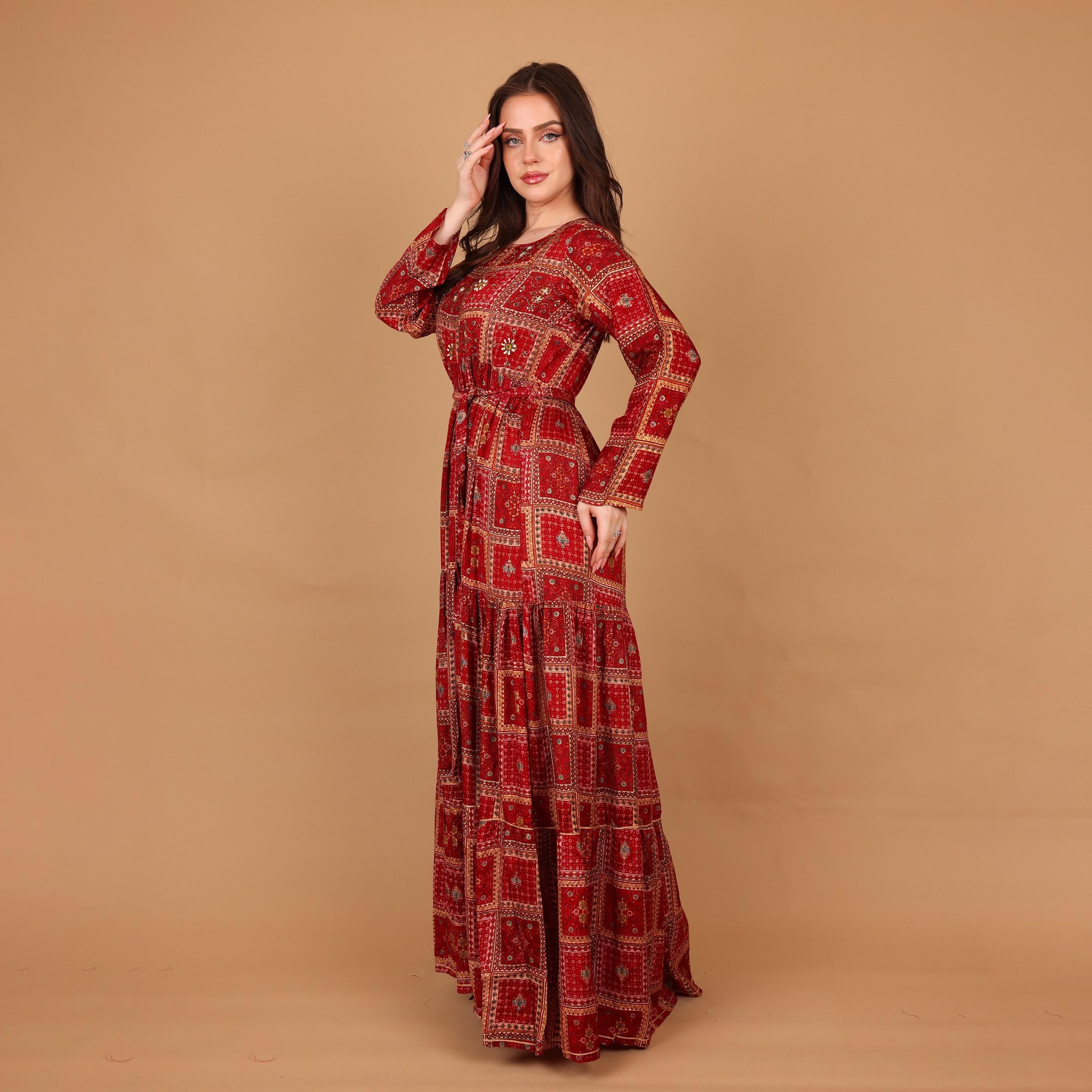 IKKXA Geometric Print Women's Tiered Jalabiya-women-arabicclothing-jalabiyas-image-4