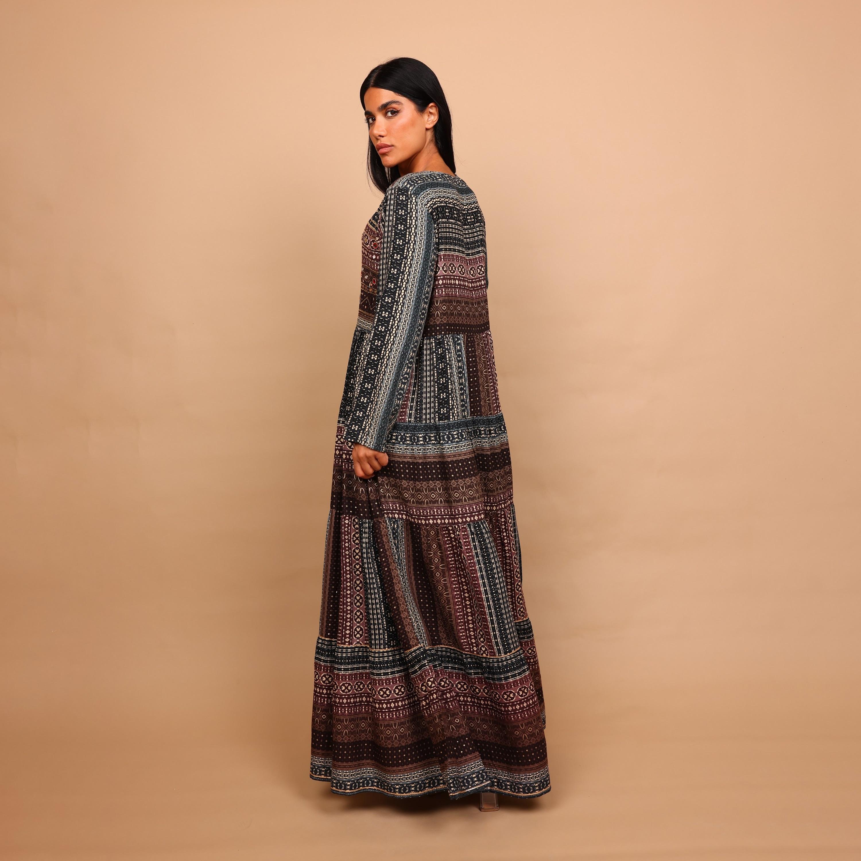 IKKXA Geometric Print Women's Tiered Jalabiya-women-arabicclothing-jalabiyas-image-4