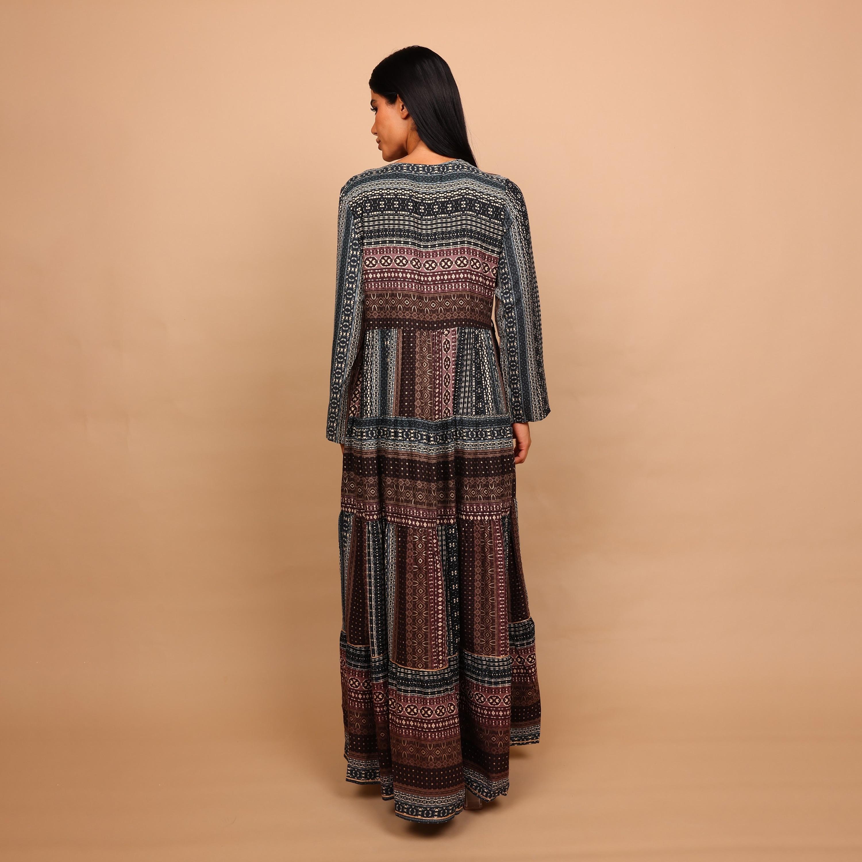 IKKXA Geometric Print Women's Tiered Jalabiya-women-arabicclothing-jalabiyas-image-5