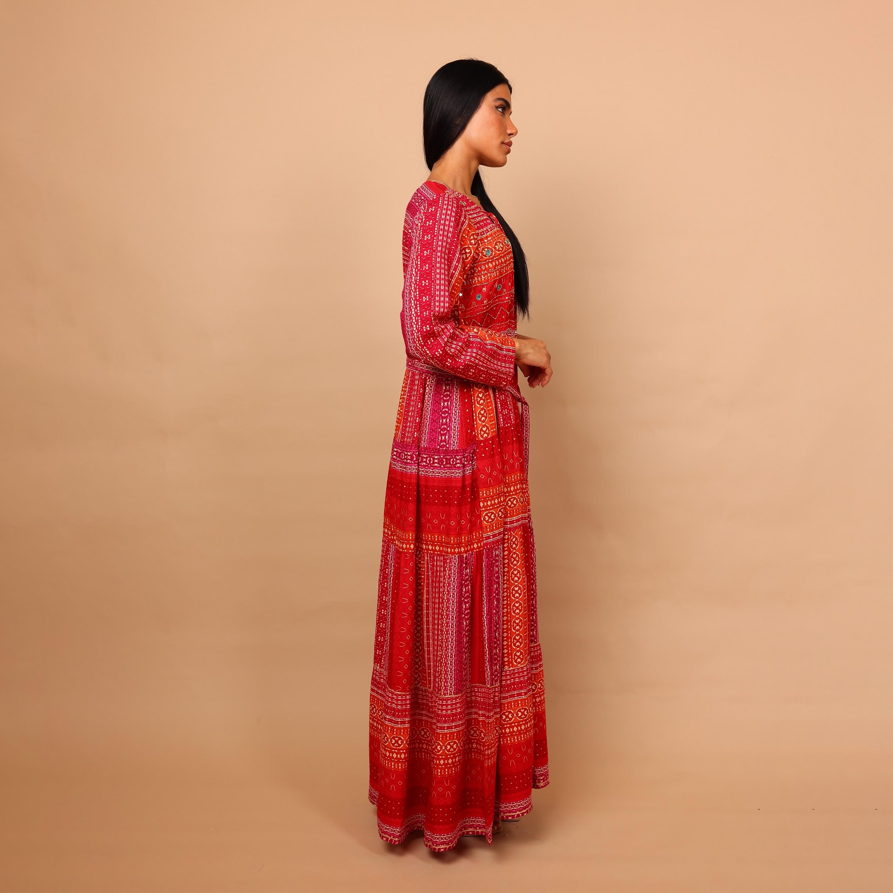 IKKXA Geometric Print Women's Tiered Jalabiya-women-arabicclothing-jalabiyas-image-4